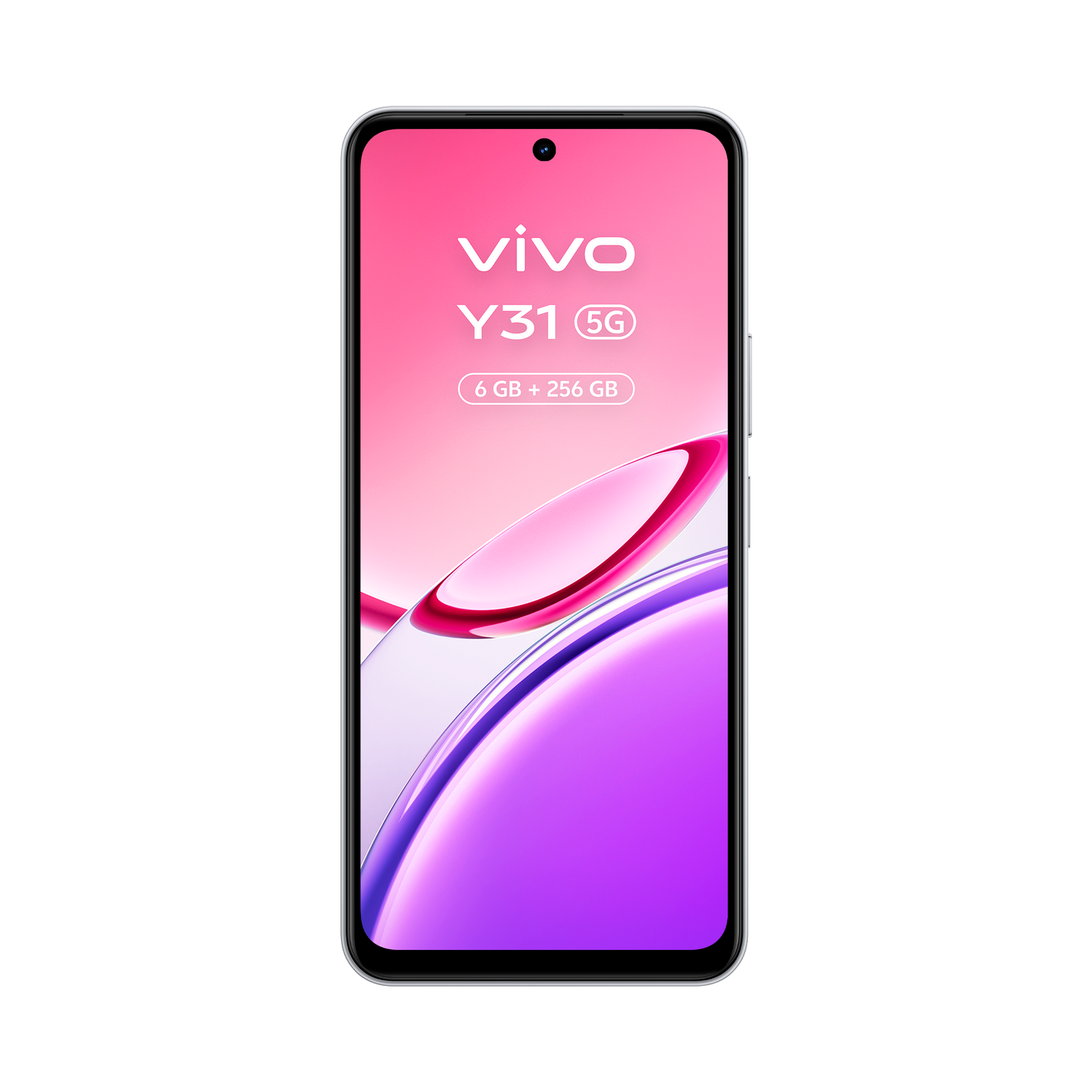 Smartphone Vivo Y31 5G con 6 GB + 256 GB de almacenamiento, sobre fondo gris.