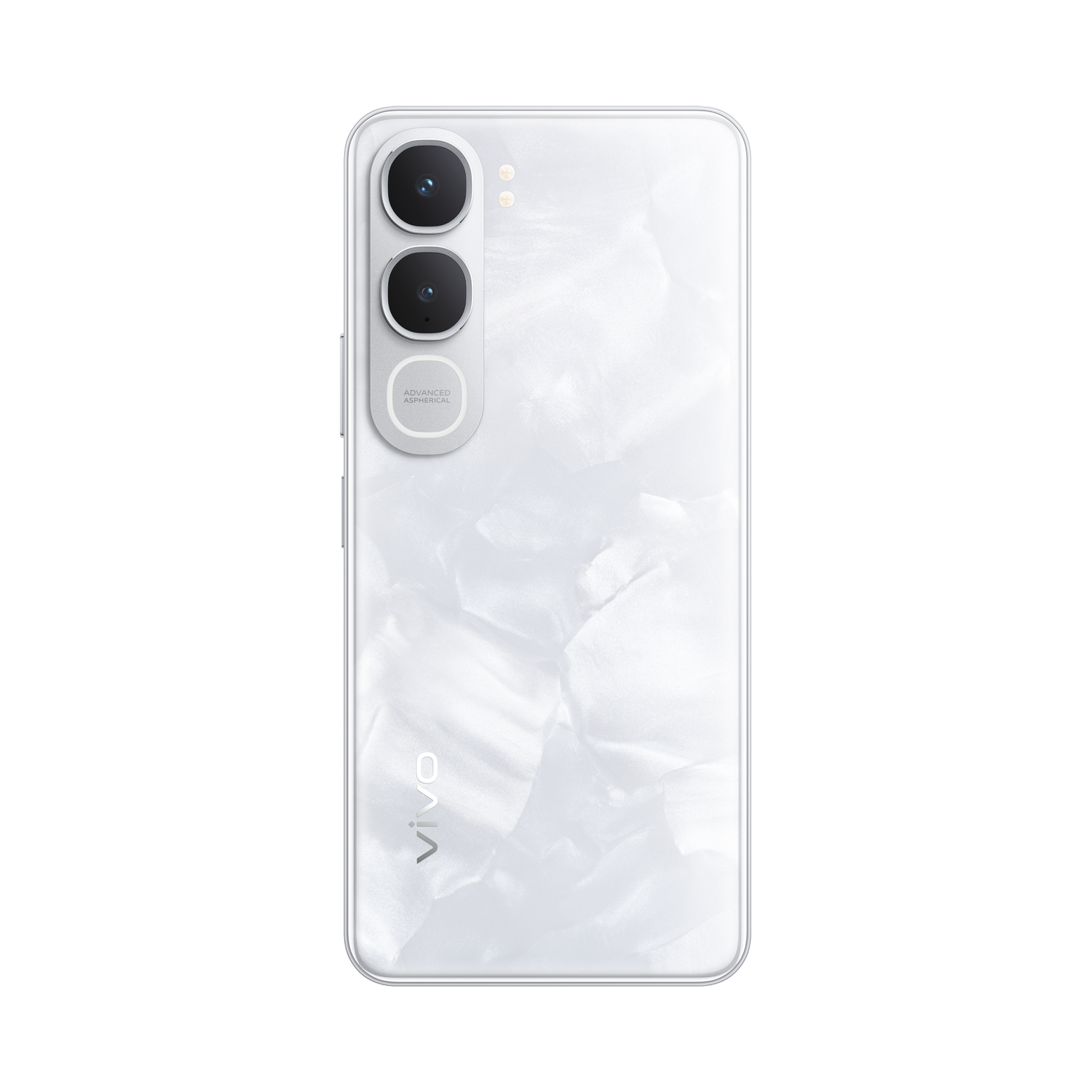 Un smartphone blanco con cámara triple y logo "VIVO" en la parte trasera.