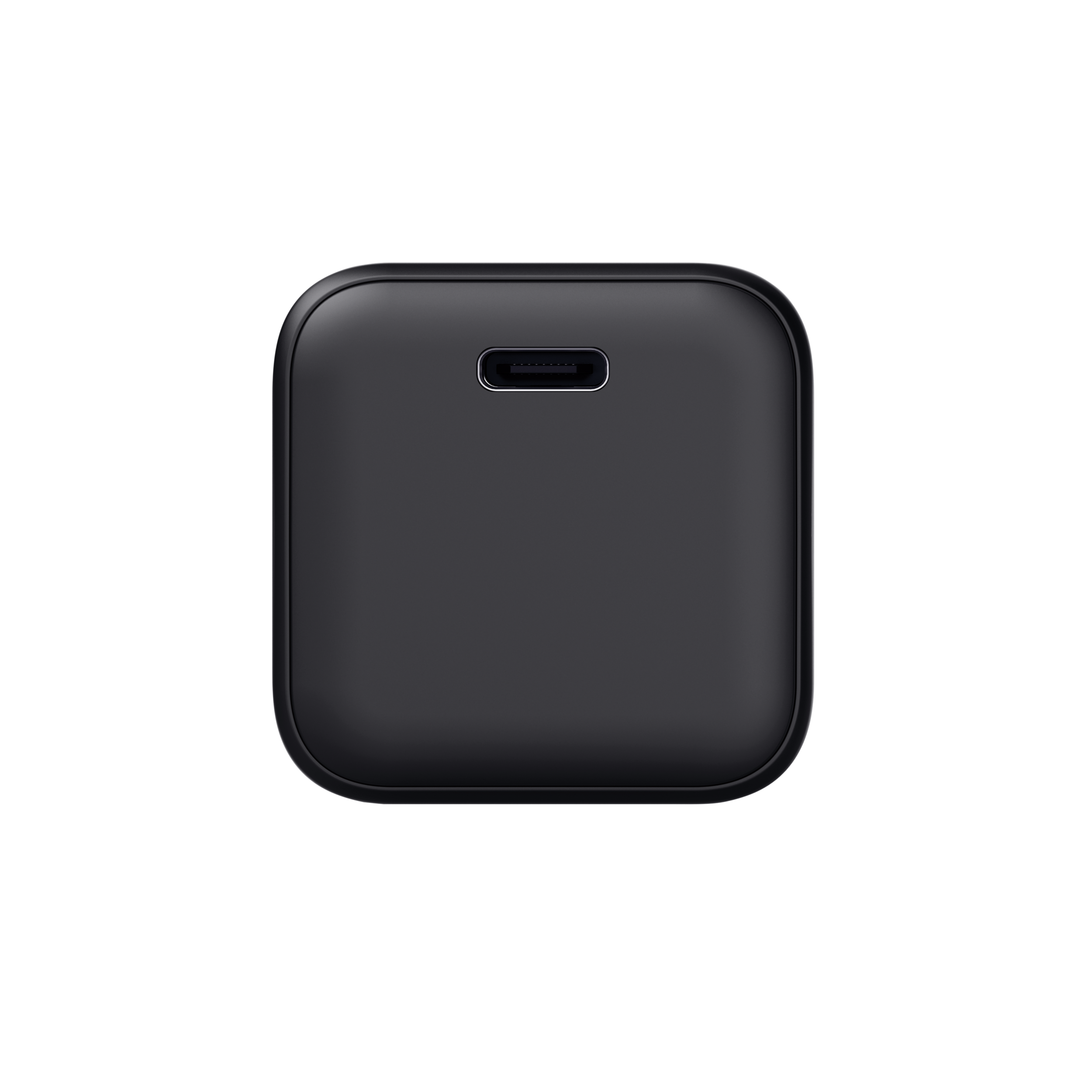 Egy fekete, négyzet alakú, lekerekített sarkokkal és USB-C porttal rendelkező eszköz.