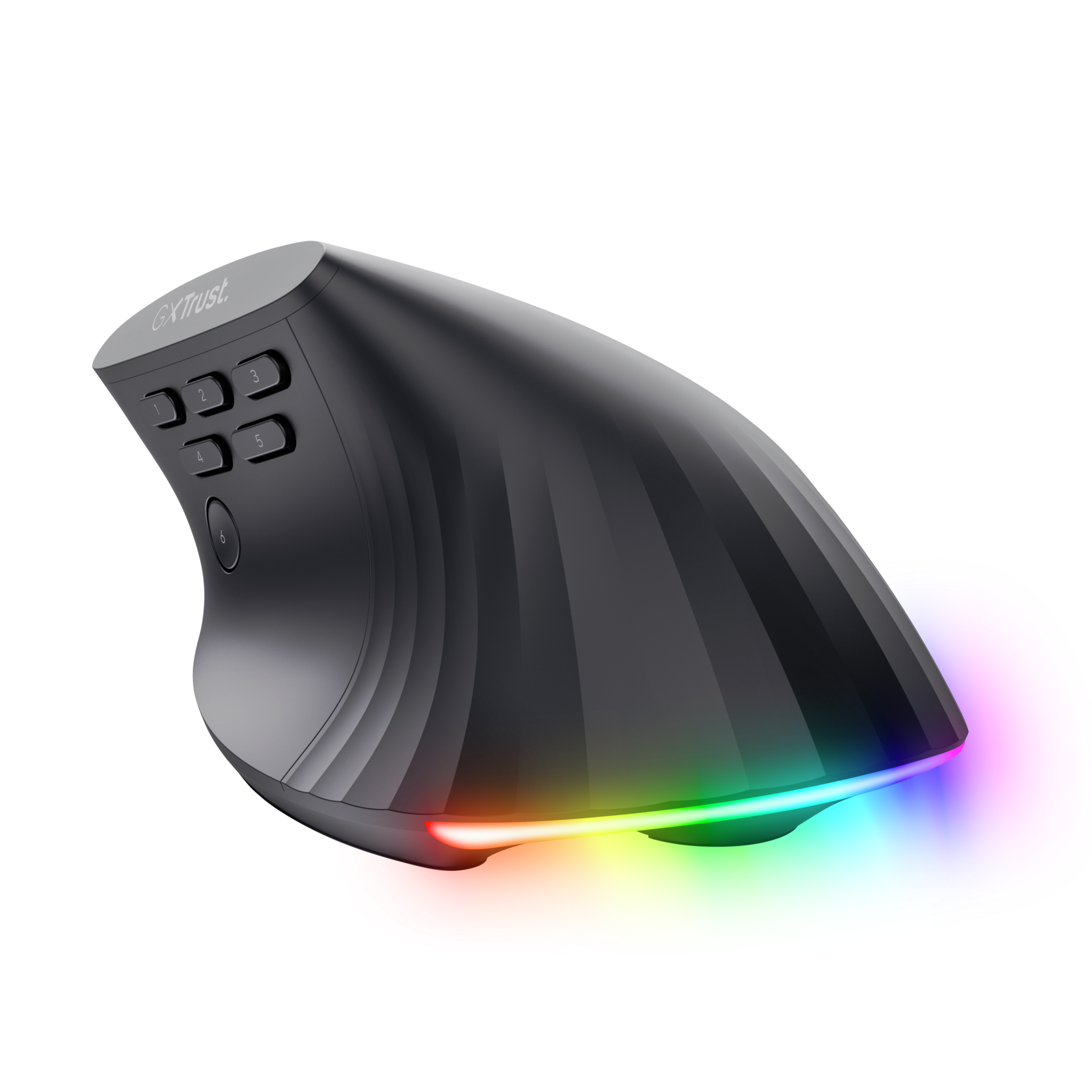 Fekete ergonomikus egér szivárvány LED világítással és számozott gombokkal.