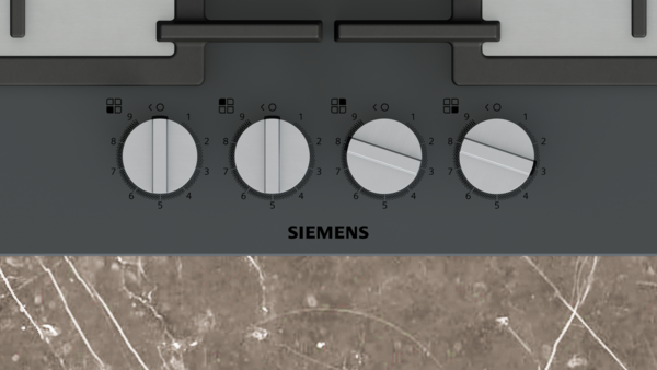 Siemens ocak, dört kontrol düğmesi ve bölge sembolleri.