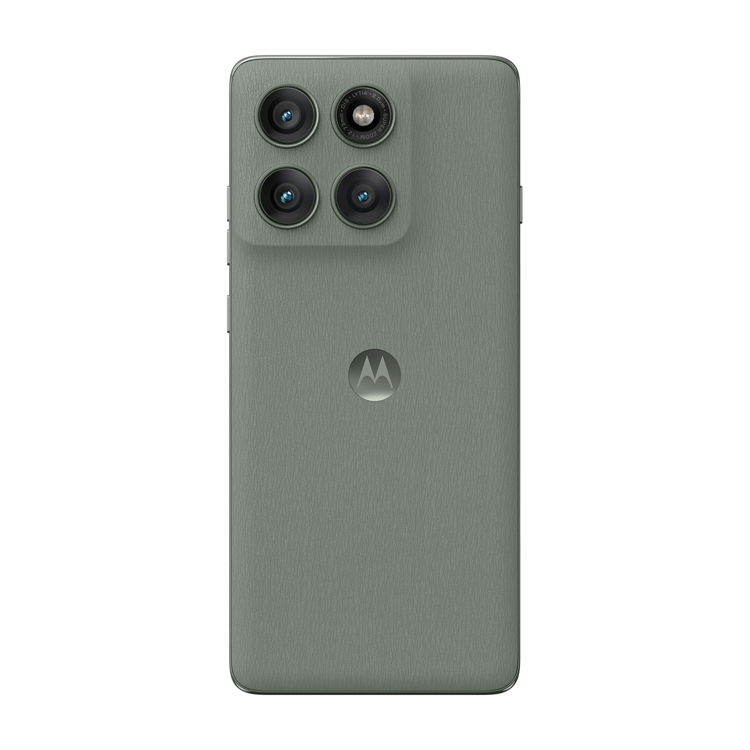 Retro di uno smartphone Motorola grigio con quattro obiettivi e logo Motorola.
