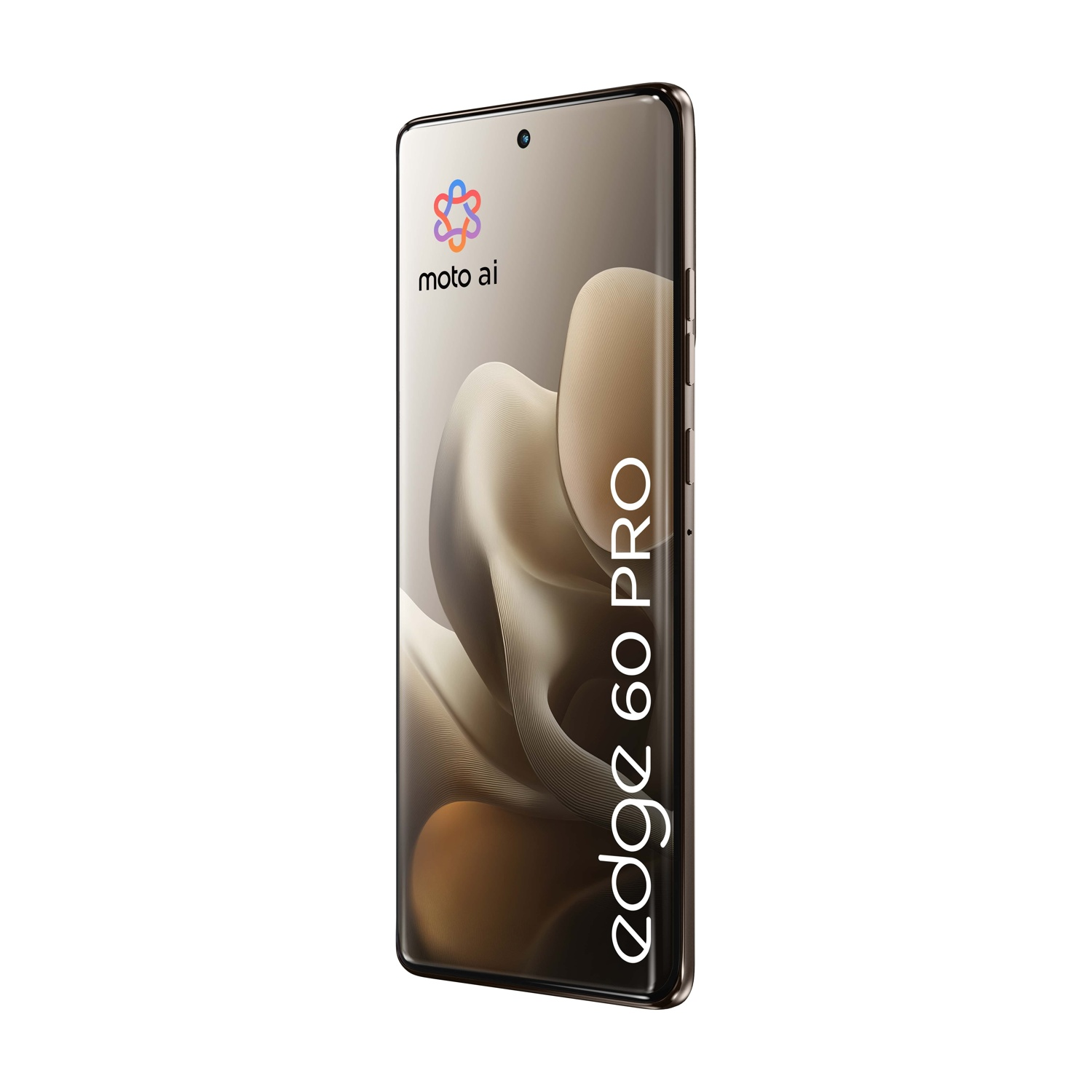 Uno smartphone Motorola Edge 60 Pro nero con schermo curvo.
