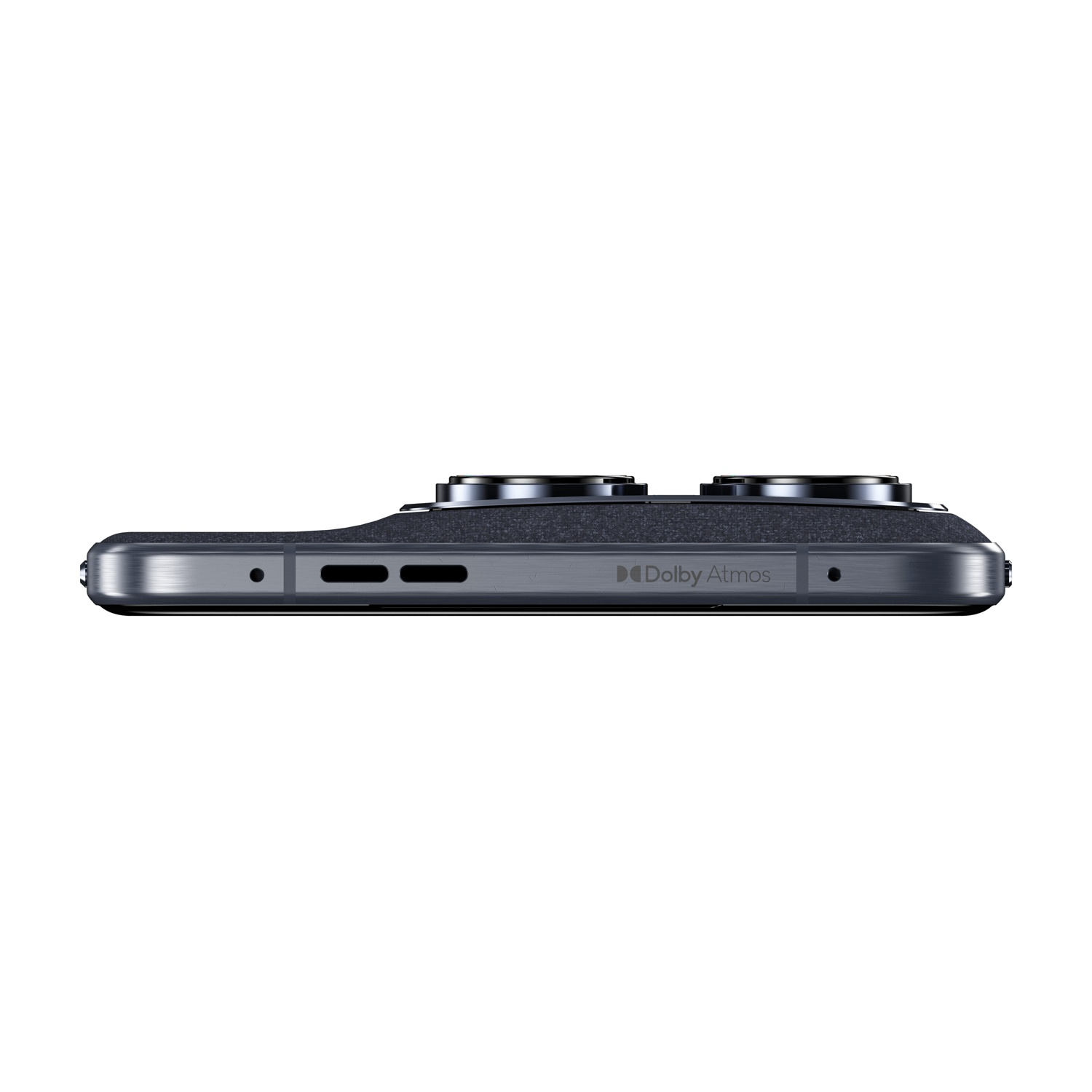 Retro di uno smartphone scuro con due obiettivi e logo Dolby Atmos.