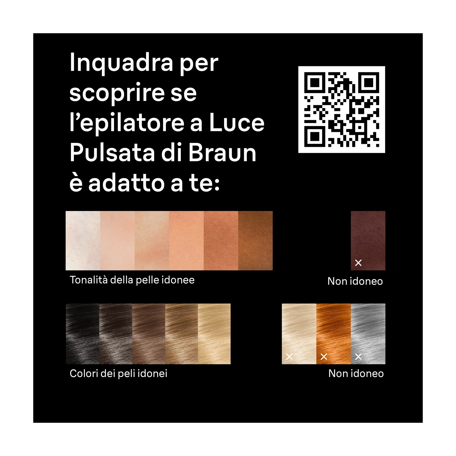 Tonalità di pelle e colori di peli per test di idoneità epilatore.