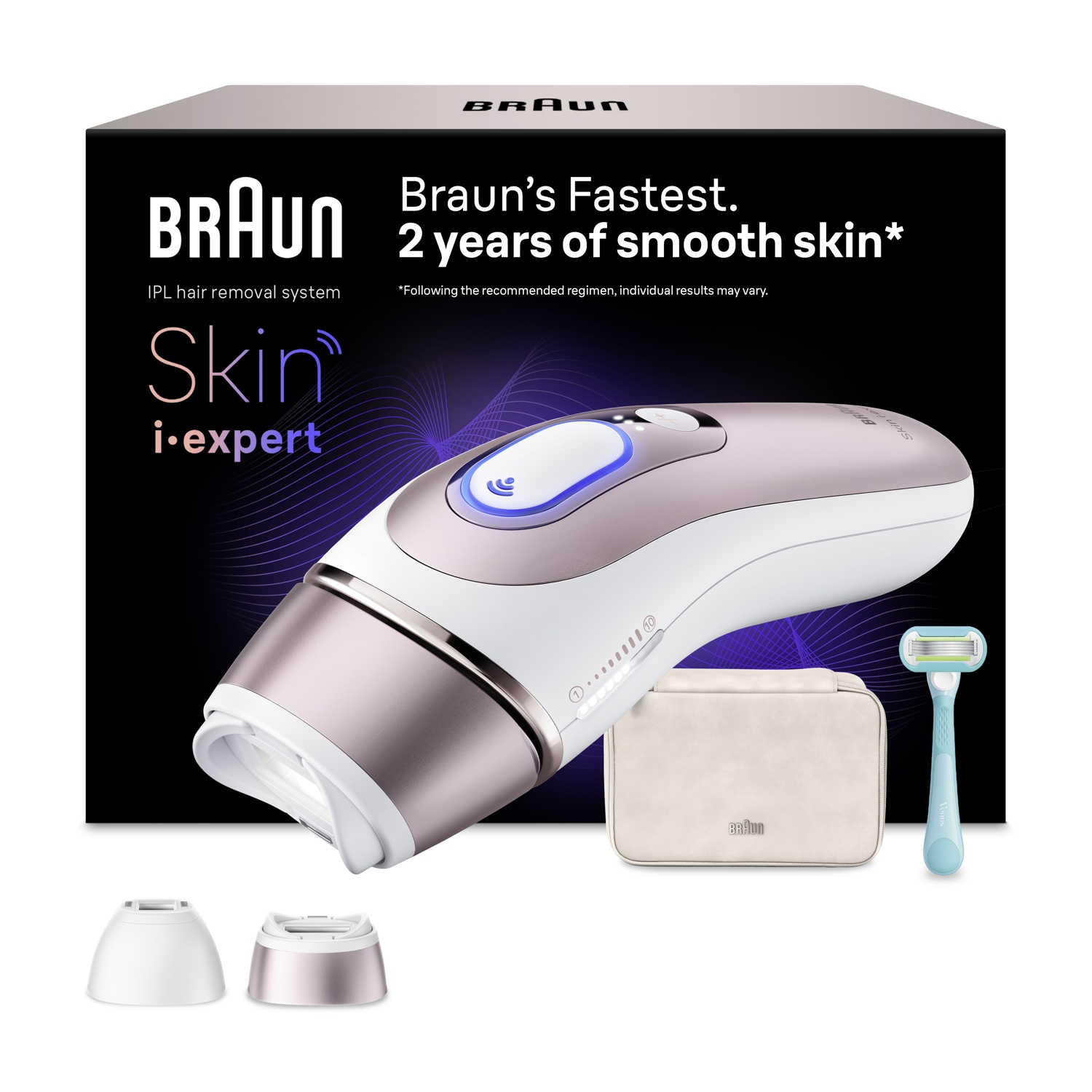 Dispositivo Braun IPL epilatore con accessori: dispositivo, accessori, pochette, rasoio.