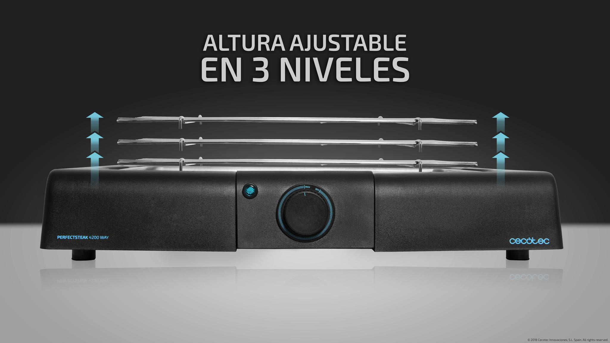 Tostadora negra con 3 niveles de altura ajustables y dial.