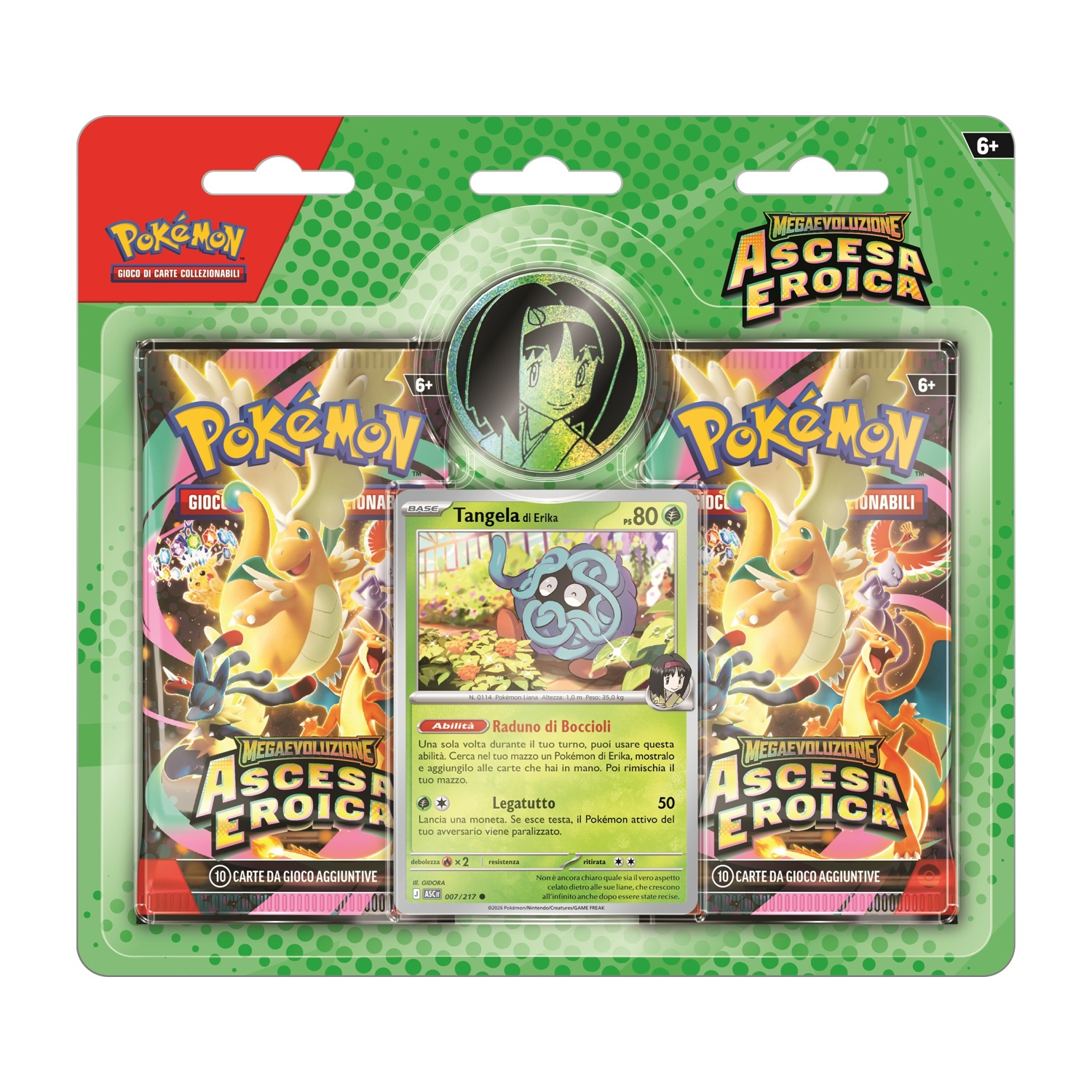 Confezione di carte collezionabili Pokémon con 2 bustine e una carta.