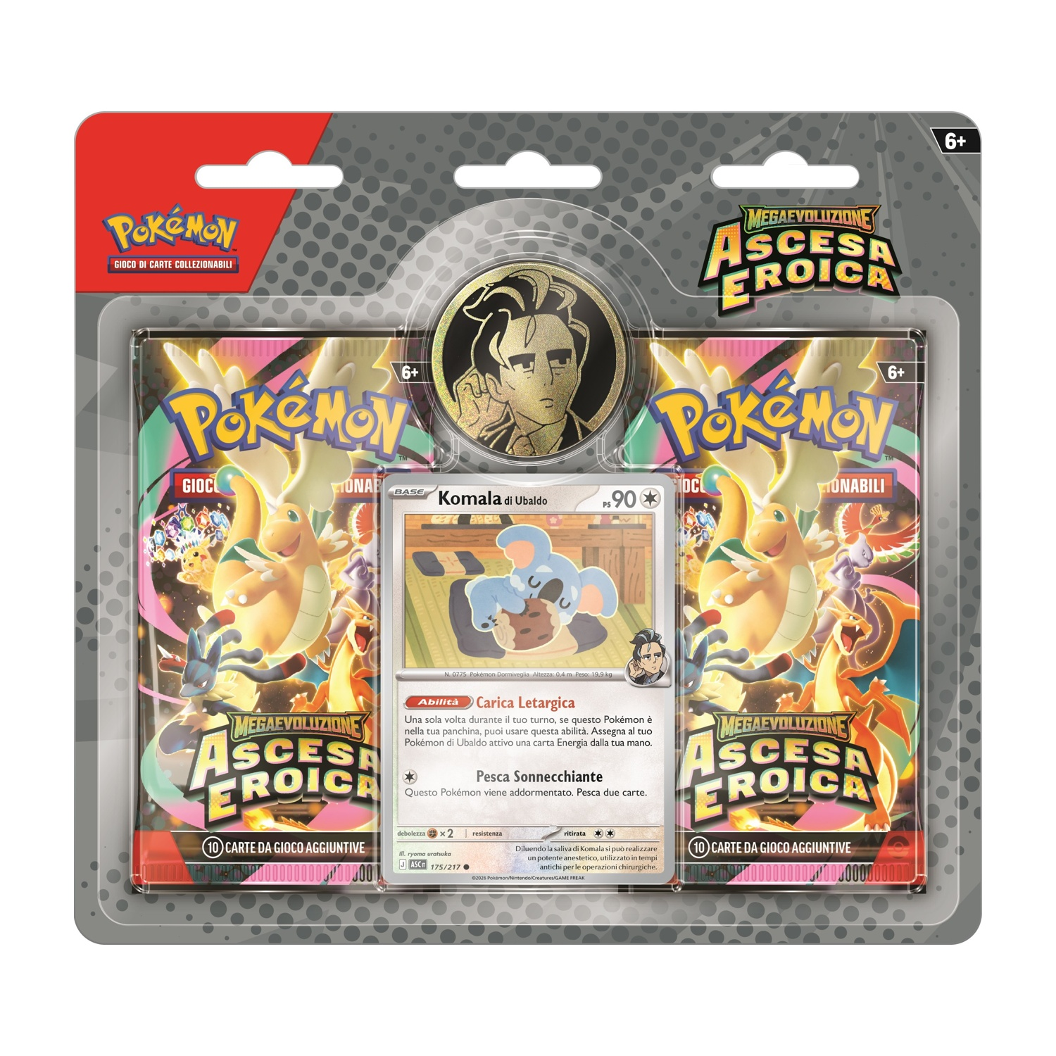 Confezione di espansione Pokémon GCC con carta Komala e moneta.