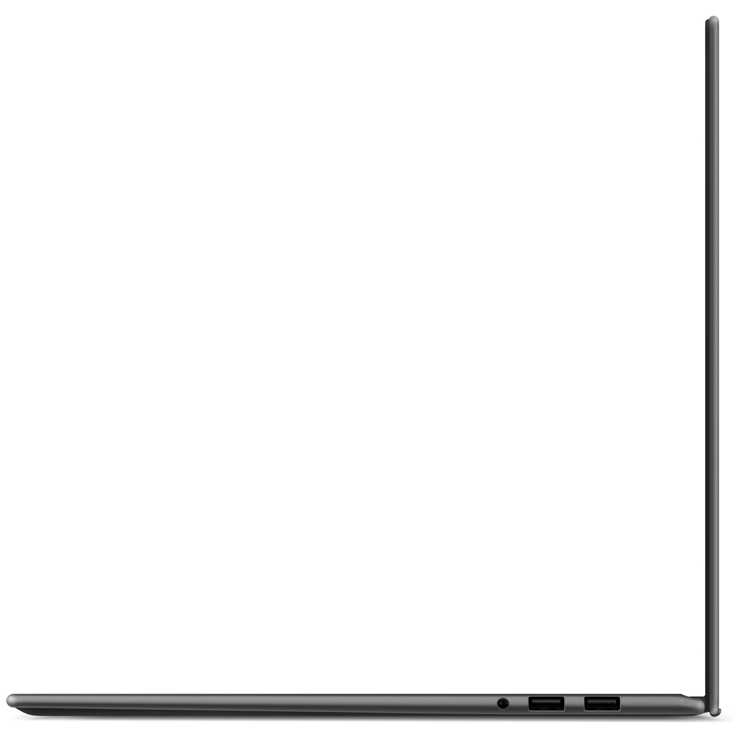 Side view of a gray laptop showing ports.