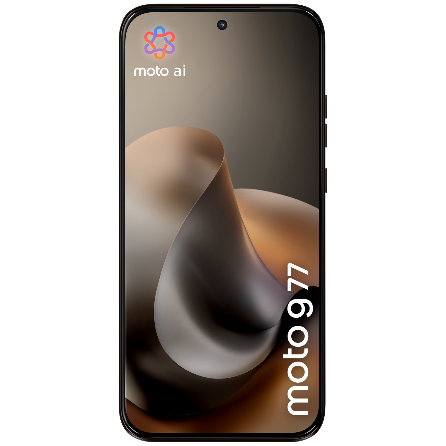 A modern smartphone displaying the moto ai logo and "moto g 77" text.