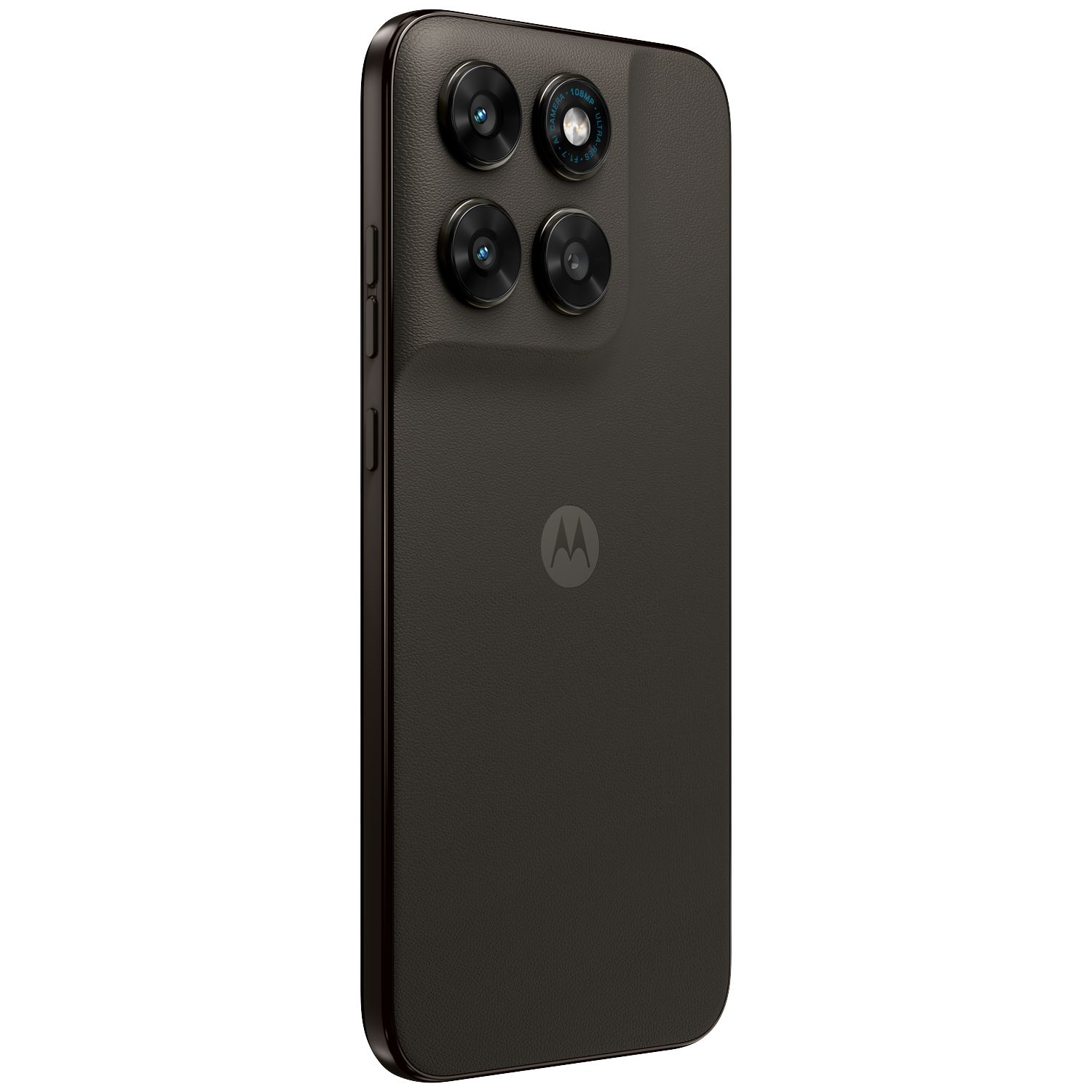 Dark gray Motorola smartphone with four cameras and Moto logo.