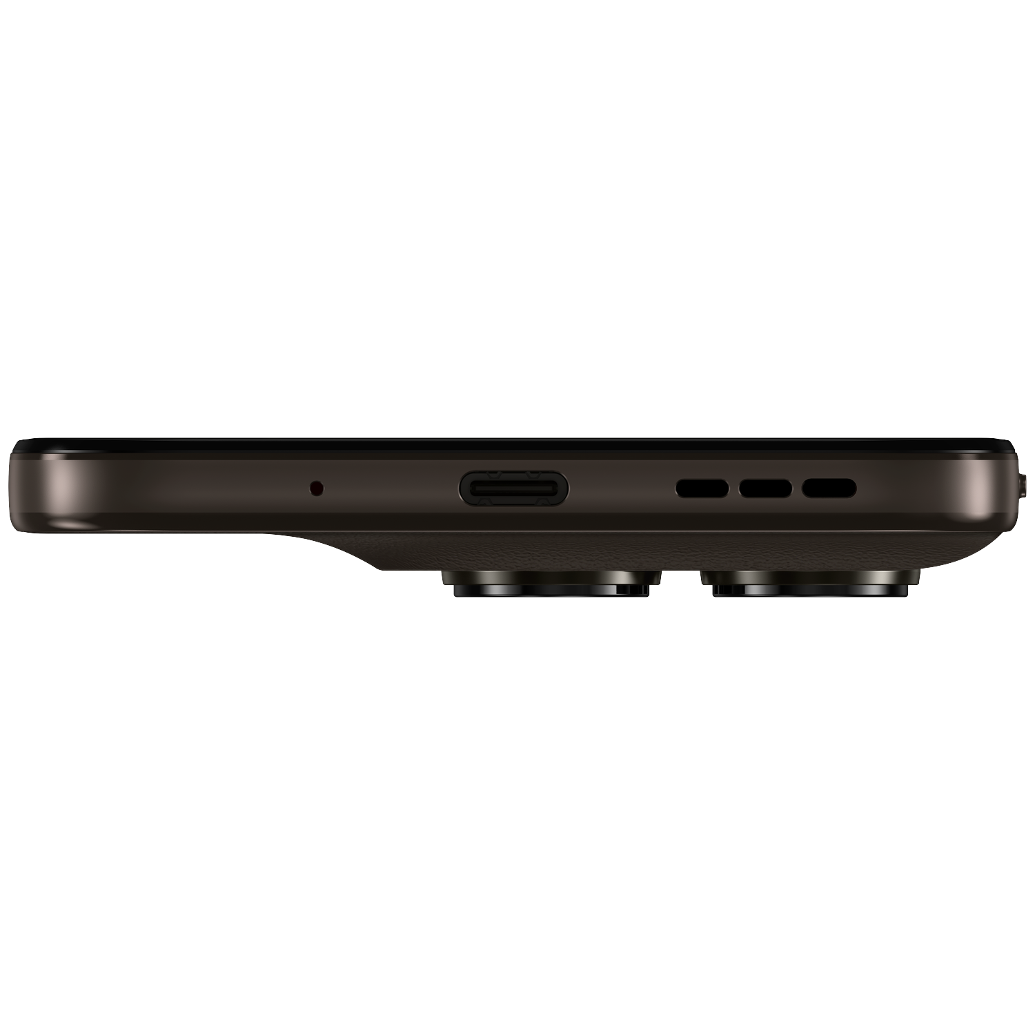 Close-up of the bottom of a dark smartphone, showing the charging port and speaker grilles.