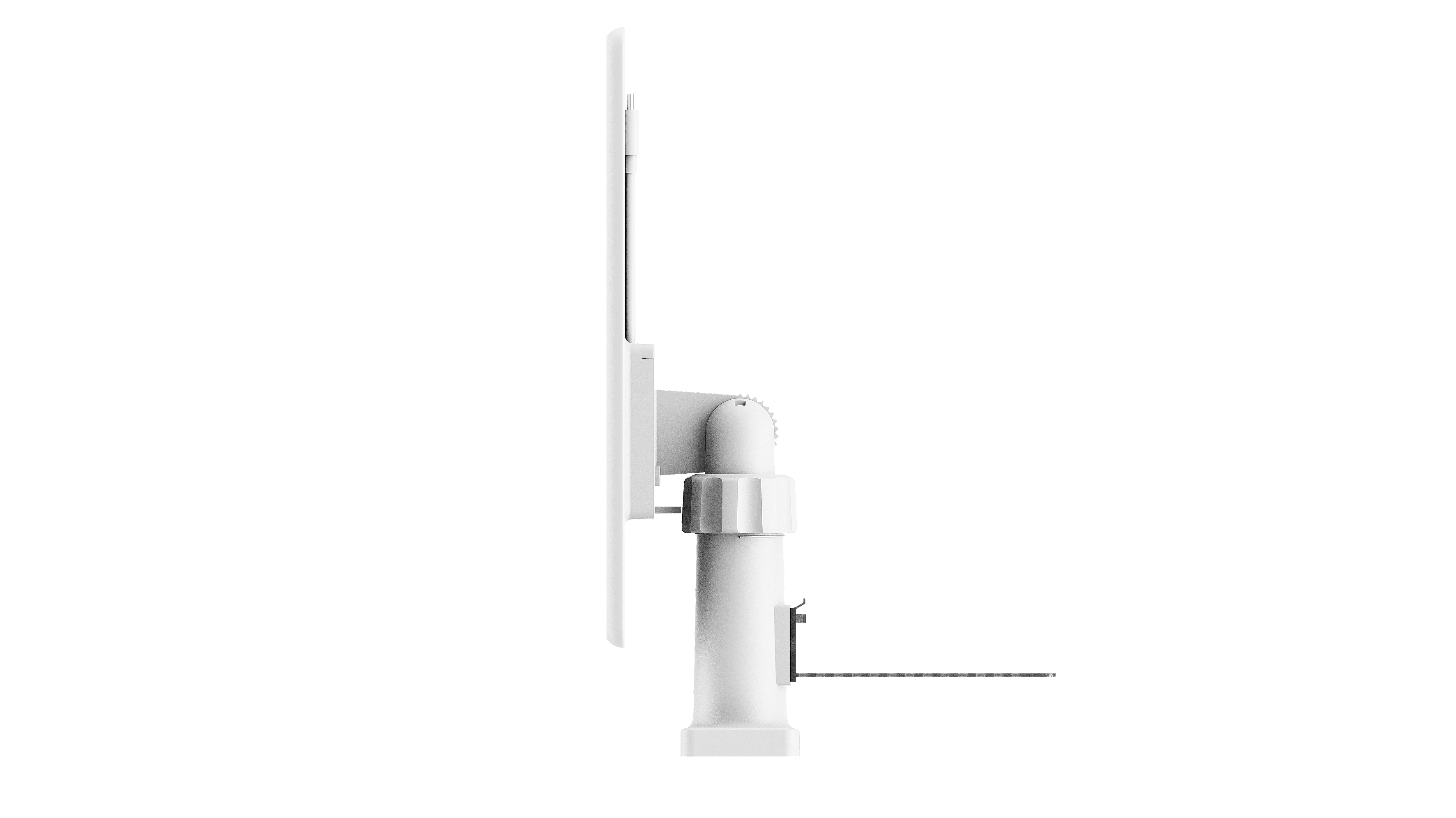 Weißer Antennenmast mit verstellbarem Gelenk und Kabel.