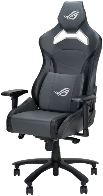 Un fauteuil gamer noir avec tissu gris et accents argentés.