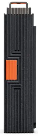 Cavo di ricarica nero con texture a costine e cursore arancione.