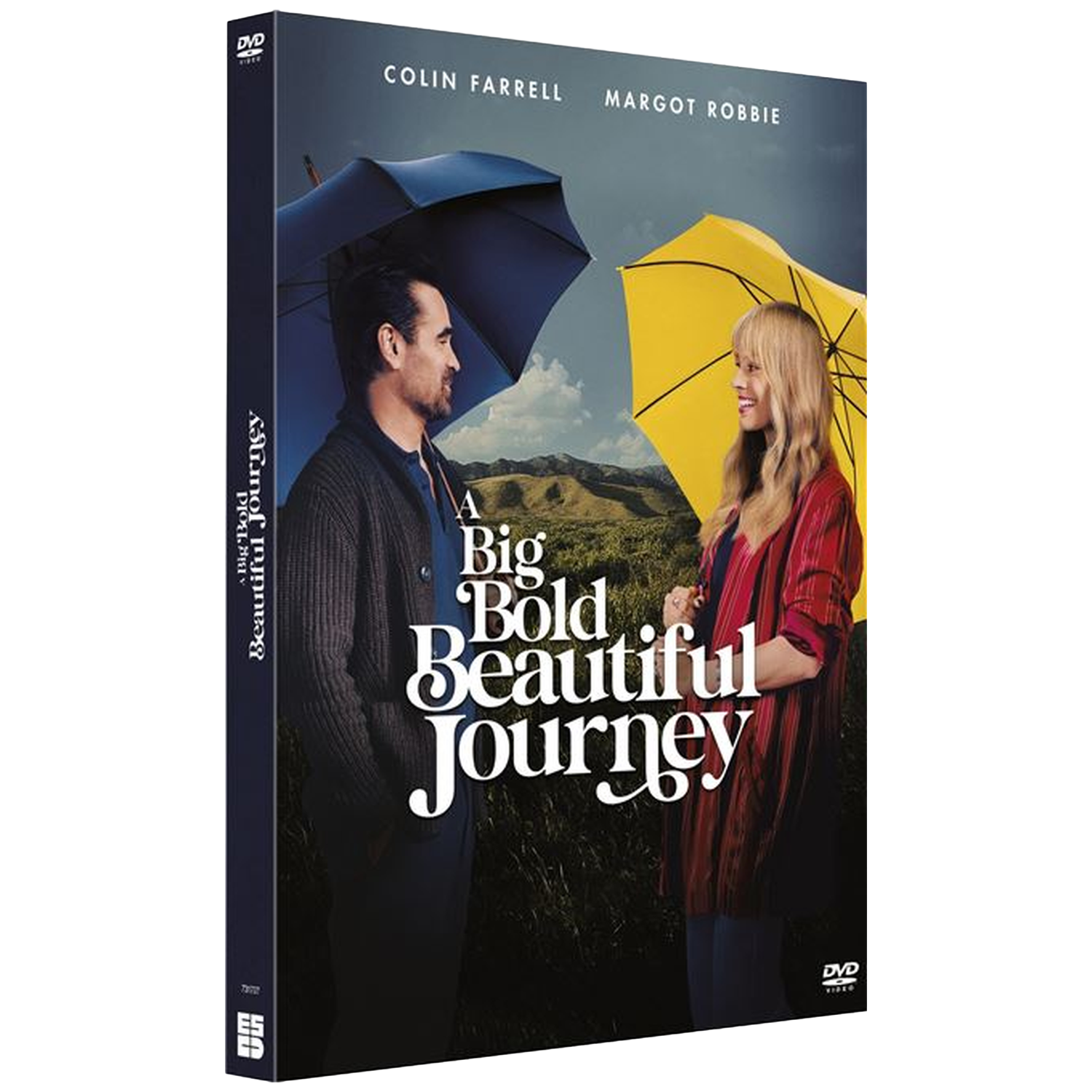 Couverture DVD avec Colin Farrell et Margot Robbie sous des parapluies.