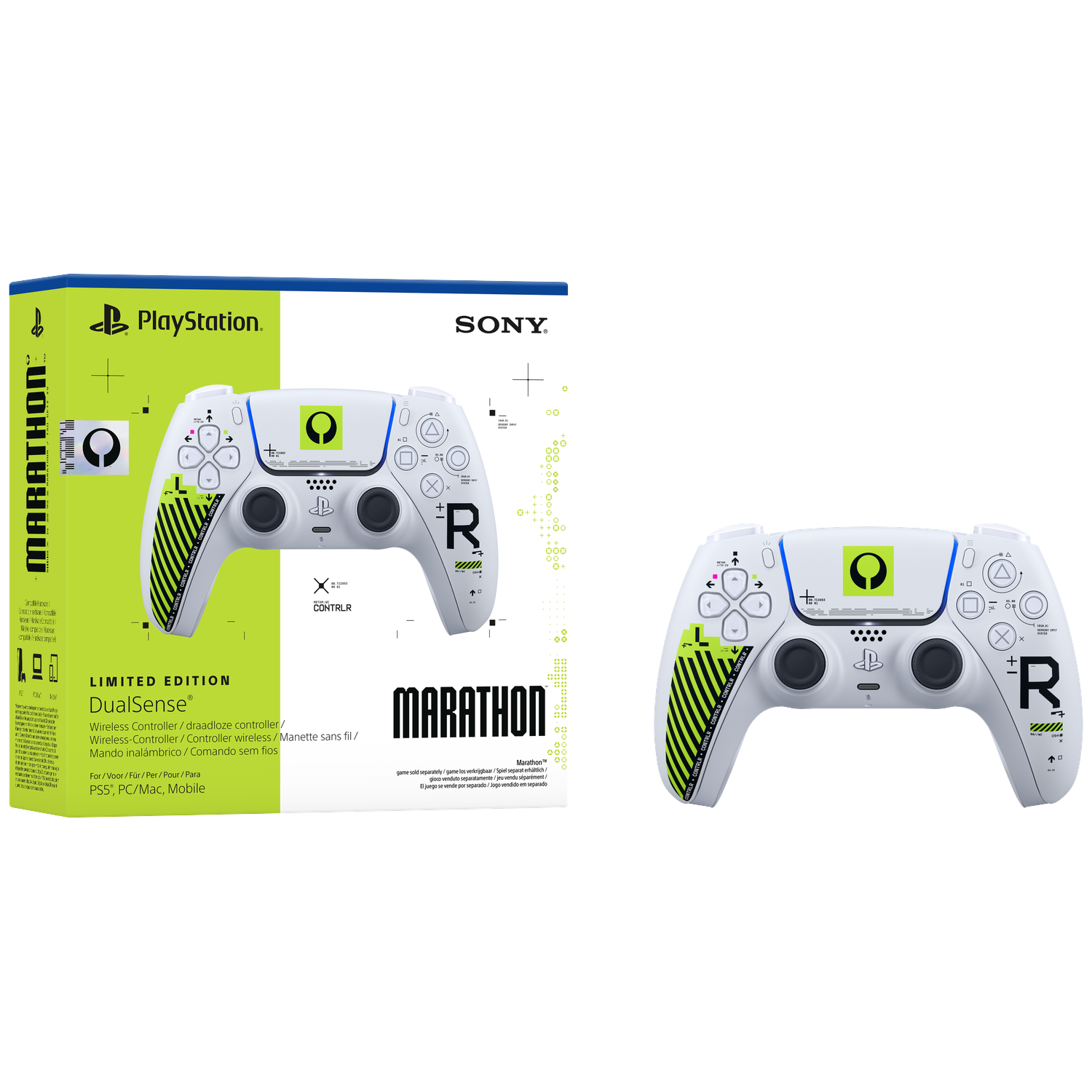 PlayStation DualSense Controller "Marathon" editie met verpakking en controller.