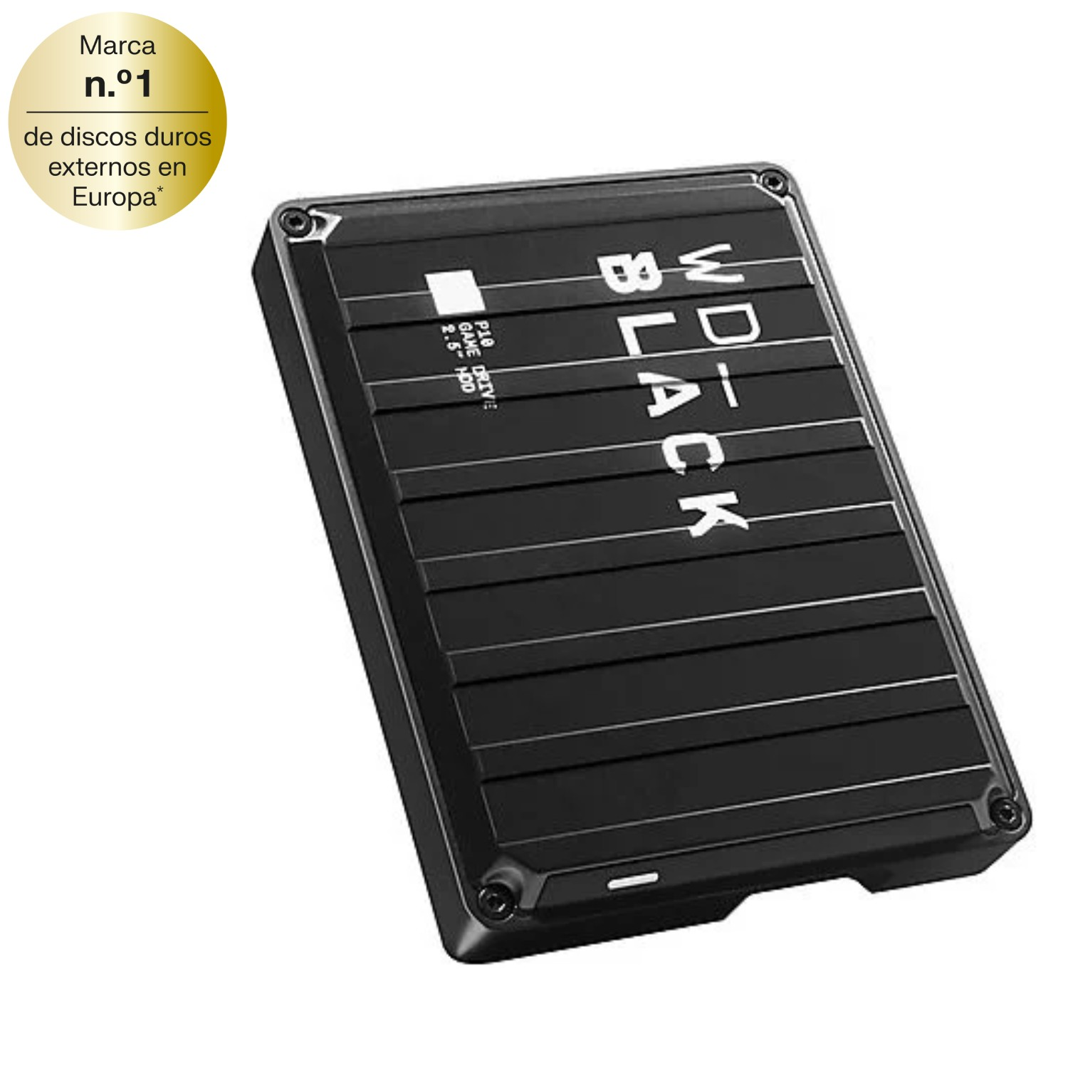 Un disco duro gaming wd con una insignia que dice marca numero uno de discos duros externos en Europa