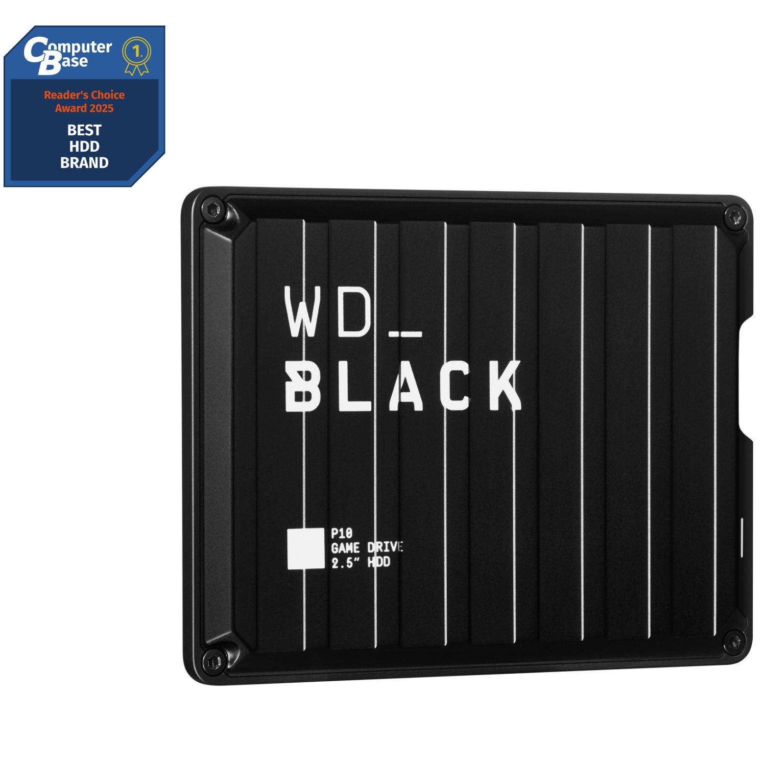 Un disco portatil gaming wd con una insignia de premio que dice Computer Base numero uno Reader's Choice Award 2025 Best HDD Brand