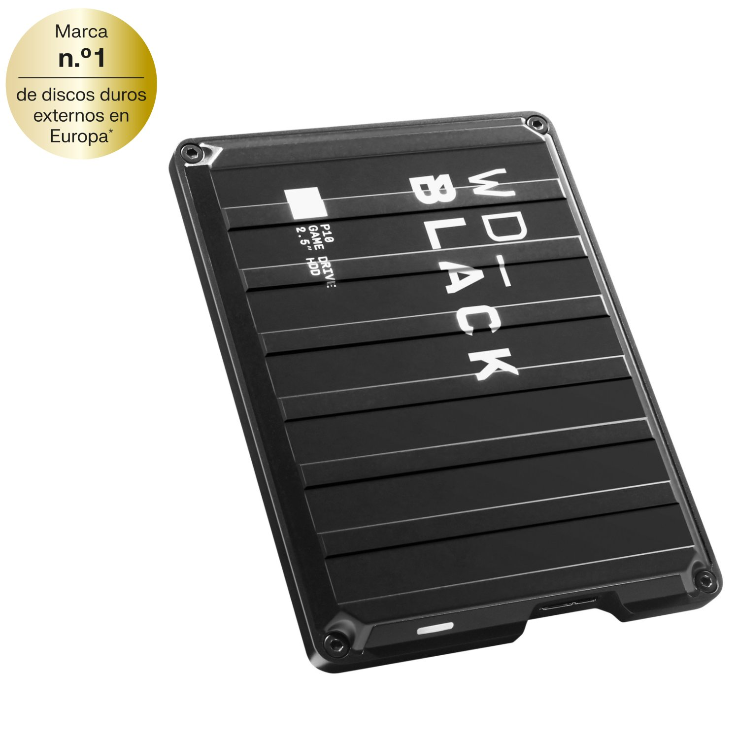 Un disco duro gaming P10 wd con una insignia que dice marca numero uno de discos duros externos en Europa