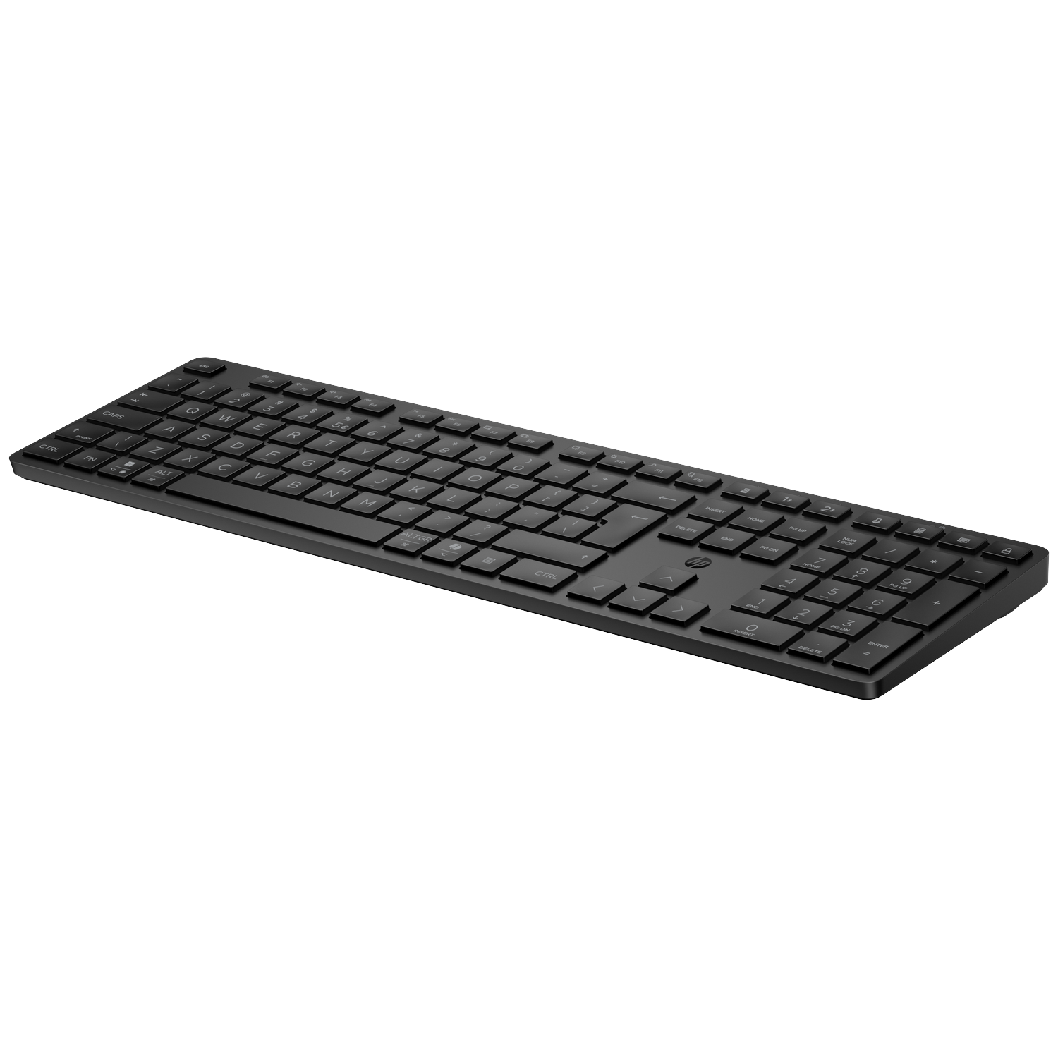 Black keyboard with numeric keypad, viewed from above.