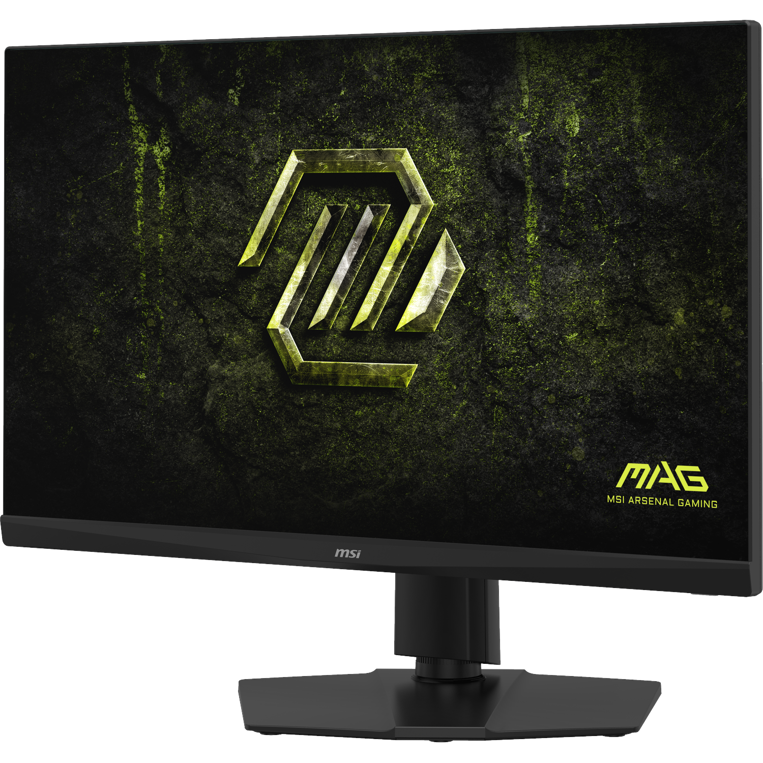 A black MSI gaming monitor with a green logo on a dark background.