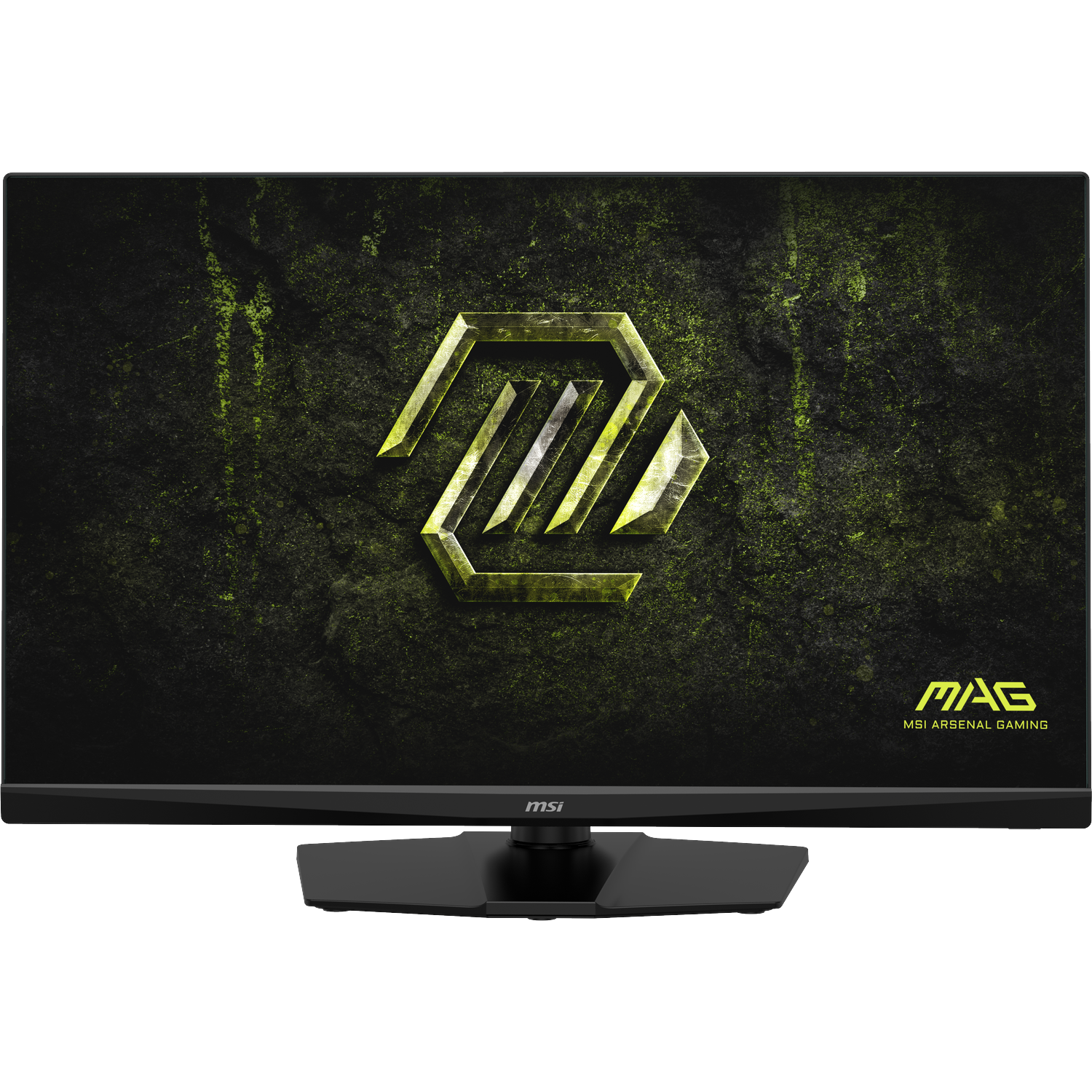 A black MSI monitor featuring a green logo and 'MAG MSI ARSENAL GAMING' text.