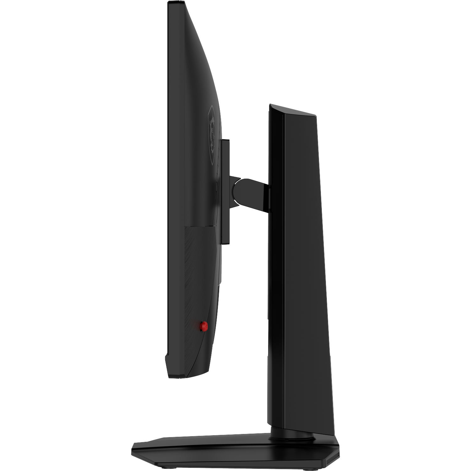Black monitor with a red button, side view. On a white background.
