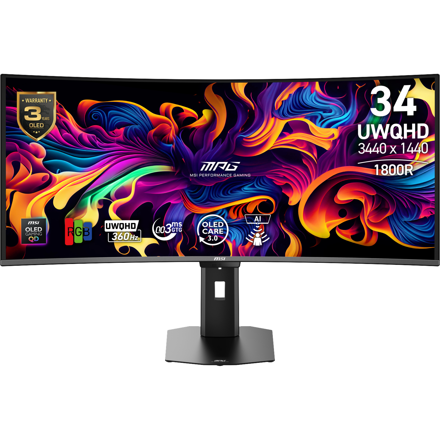 MSI Mpg 341cqr Qd-oled X36 - 34 Inch Uwqhd 3440 X 1440 Pixels Oled (organic Light-emitting Diode) afbeelding