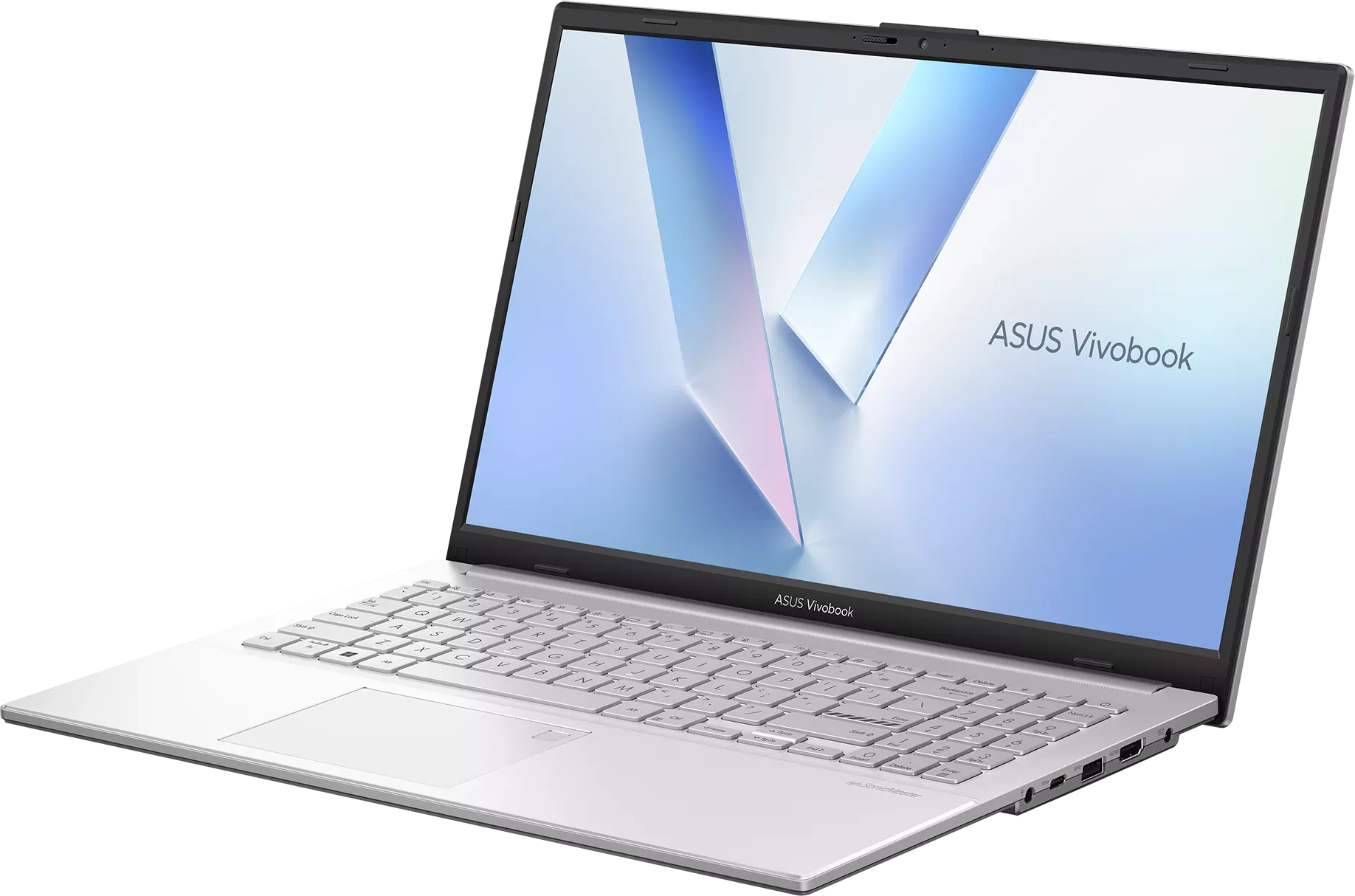 Ezüst ASUS Vivobook laptop háttérvilágítású billentyűzettel és érintőpaddal.
