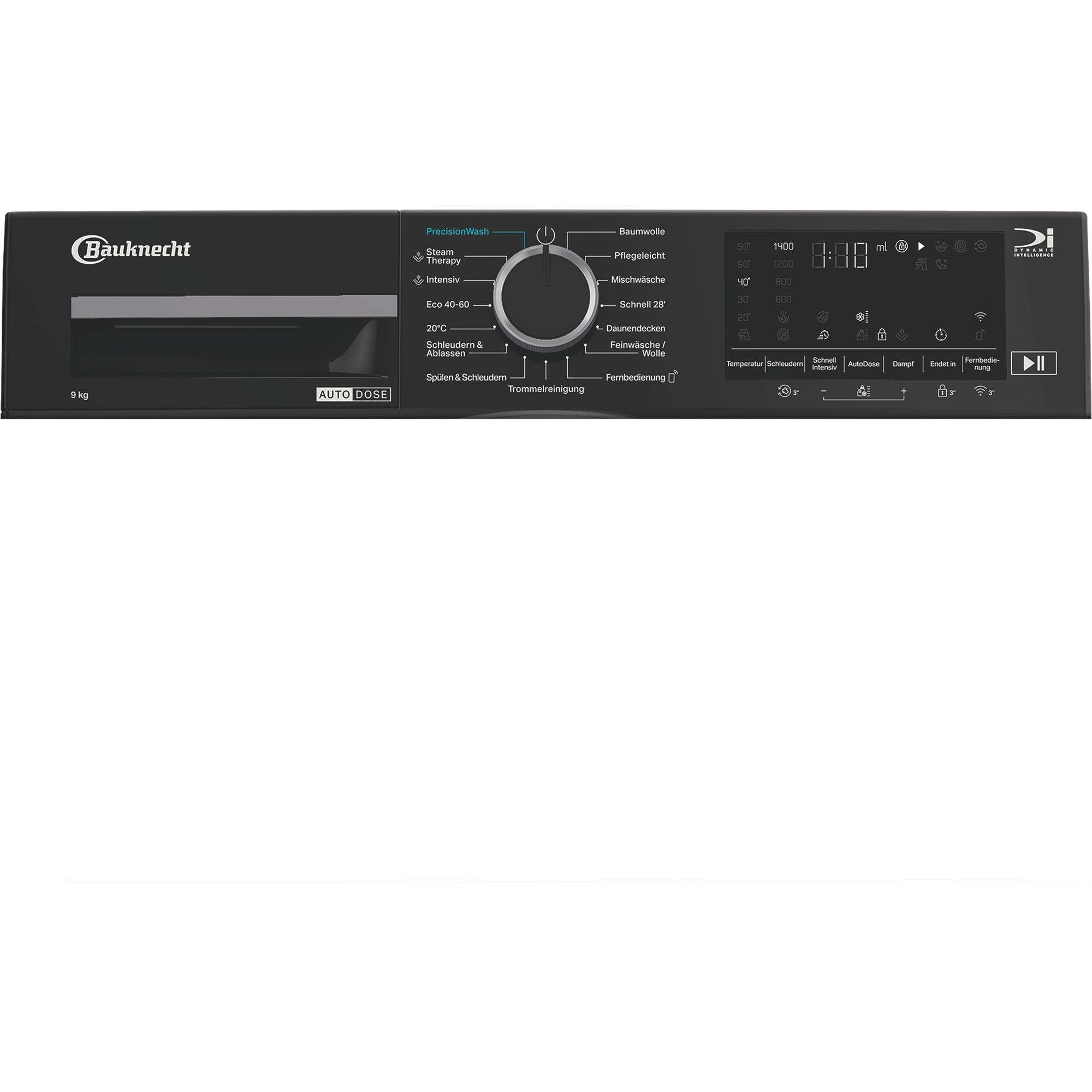 Moderne Bauknecht Waschmaschine mit digitalem Display und Programmauswahl.