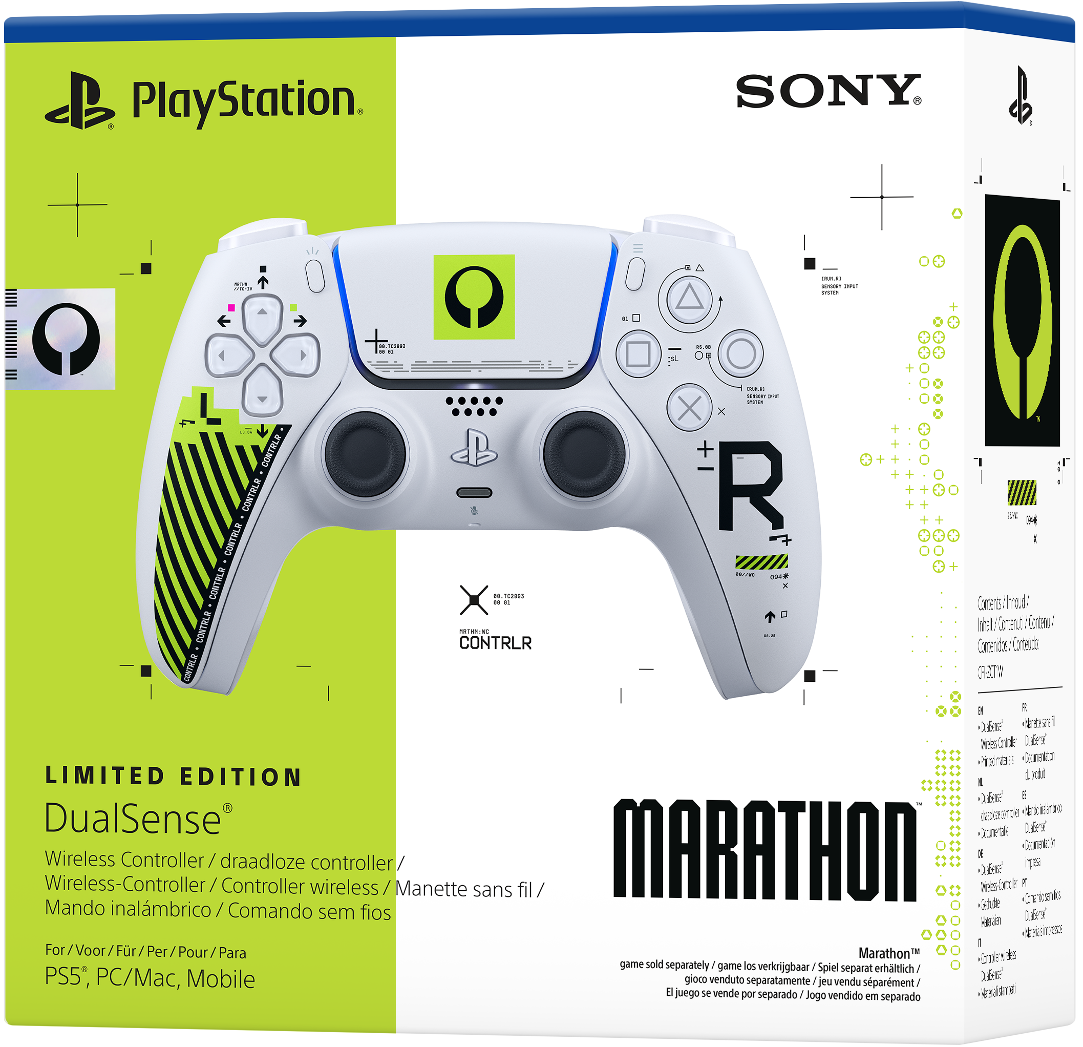 Verpackung für eine weiße PlayStation DualSense-Controller-Limited-Edition mit Marathon-Branding.