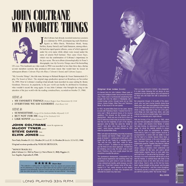 Albumcover mit John Coltranes "My Favorite Things". Links Porträt, rechts Musiker.