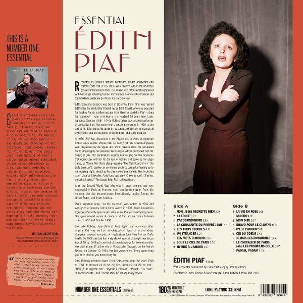 Edith Piaf ist auf einem Albumcover abgebildet, mit Text und einer Titelliste.