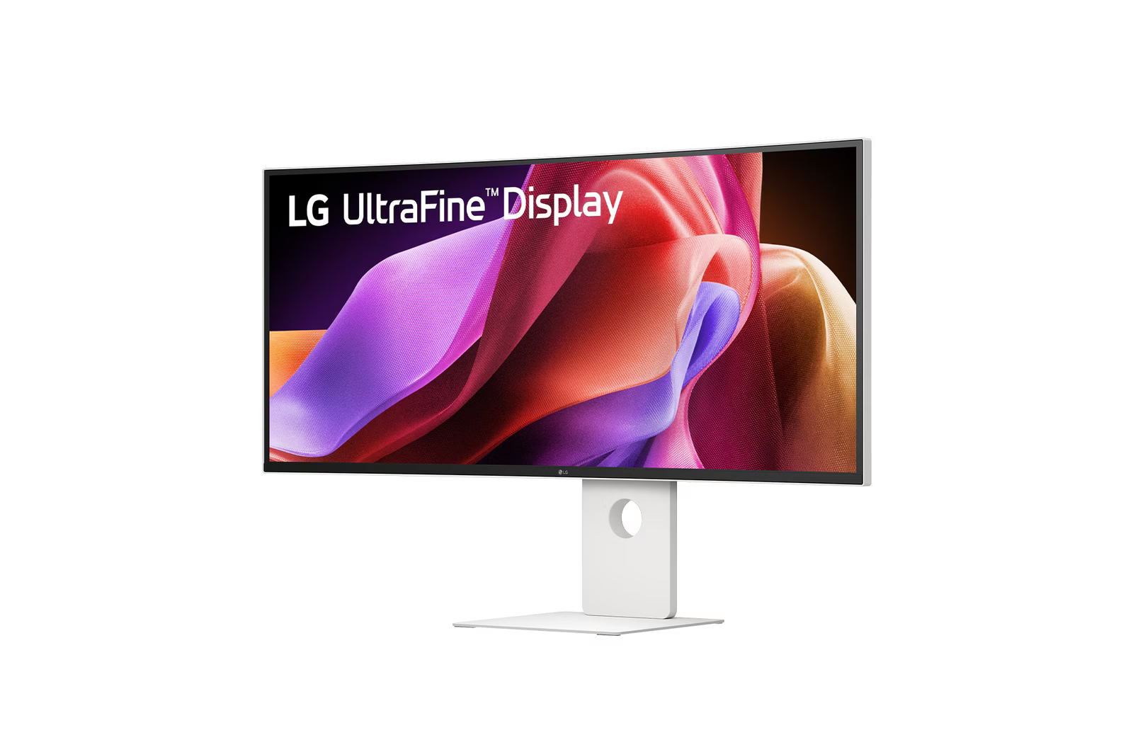 Egy LG UltraFine kijelző színes, absztrakt háttérrel a képernyőn.