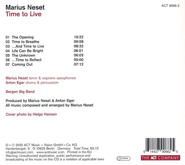 CD-Rückseite: Marius Neset - Time to Live. Trackliste & Infos.