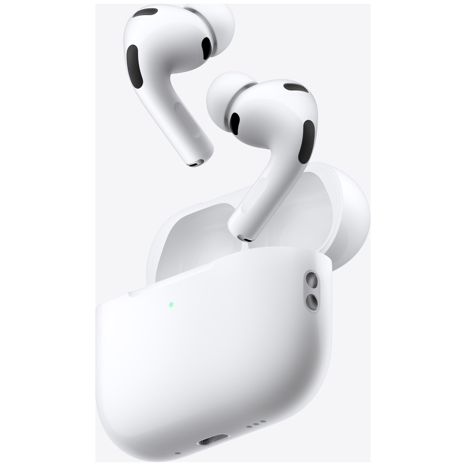 White AirPods Pro with charging case, one pair out, one in case.
