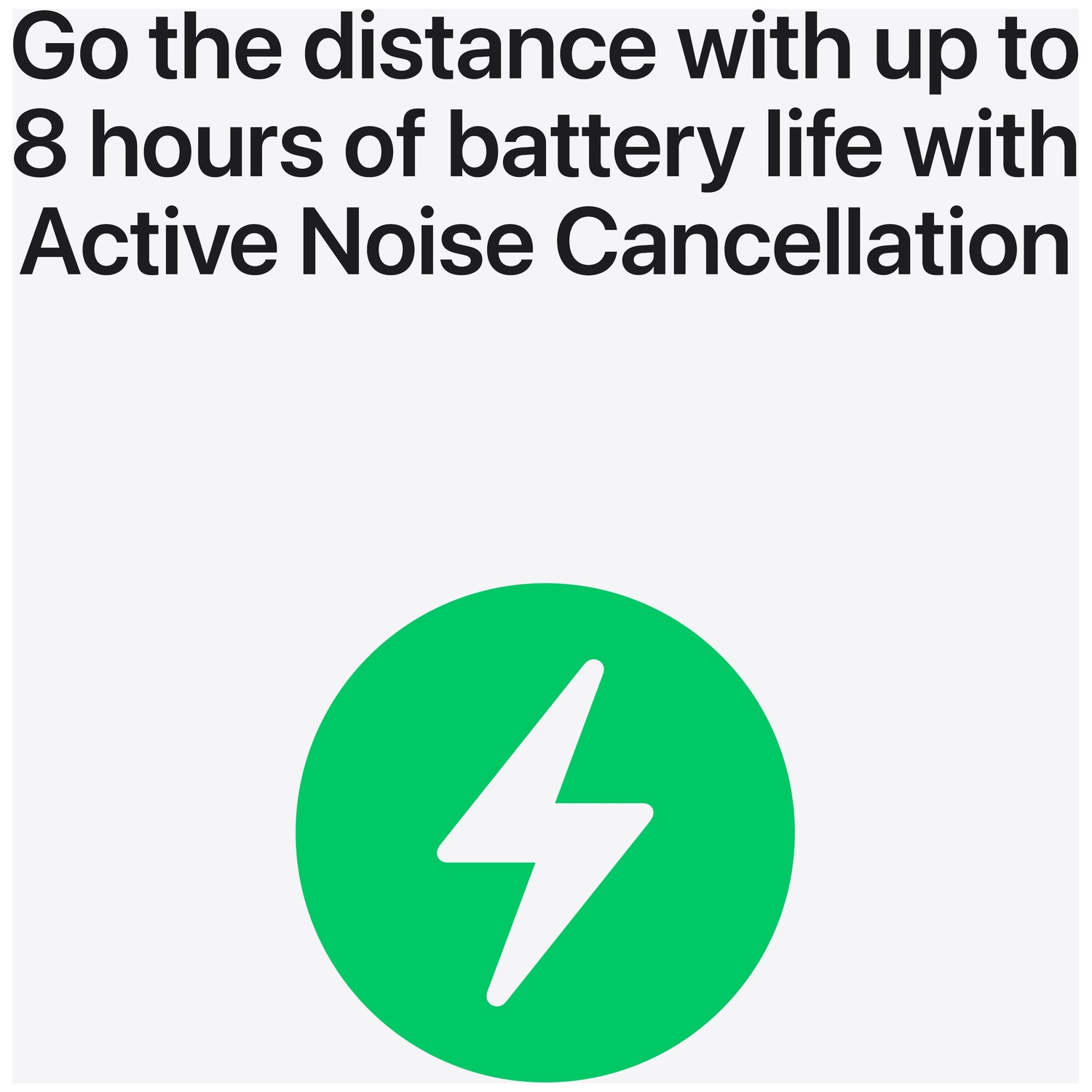 Green circle with a lightning bolt symbol and text about battery life.