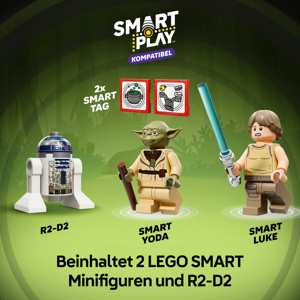 LEGO Smart Play zeigt R2-D2-, Yoda- und Luke-Figuren mit Tags.