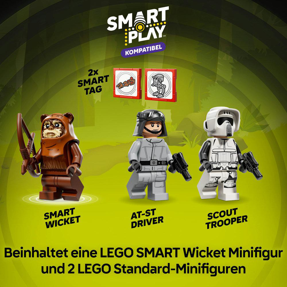 LEGO Figuren: Wicket, AT-ST Fahrer, Scout Trooper. Enthält 2 Smart Tags.