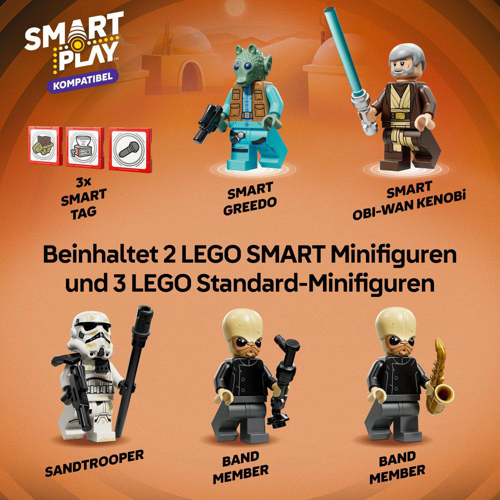LEGO Star Wars Figuren: Greedo, Obi-Wan, Sandtrooper, 2 Bandmitglieder.