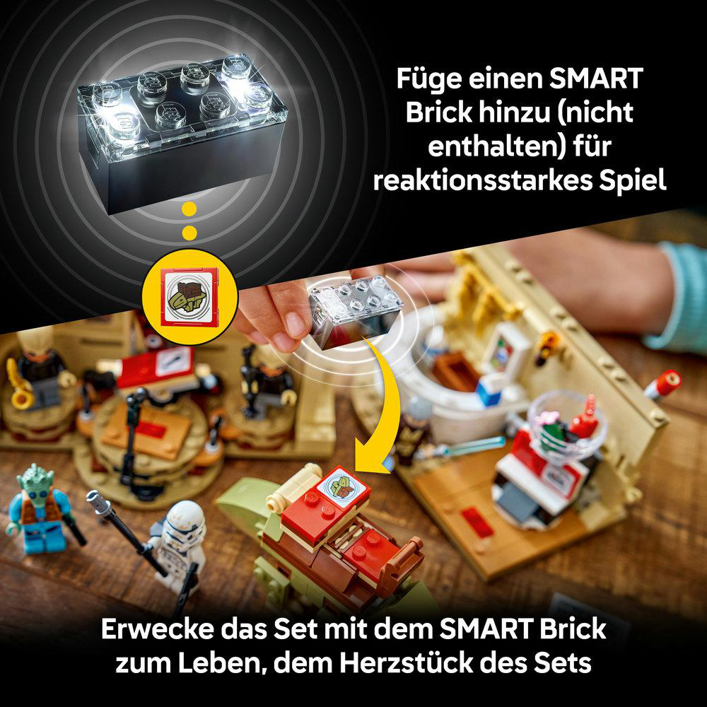 Ein LEGO-Set mit Minifiguren und einem SMART Brick, der das Spiel erweckt.