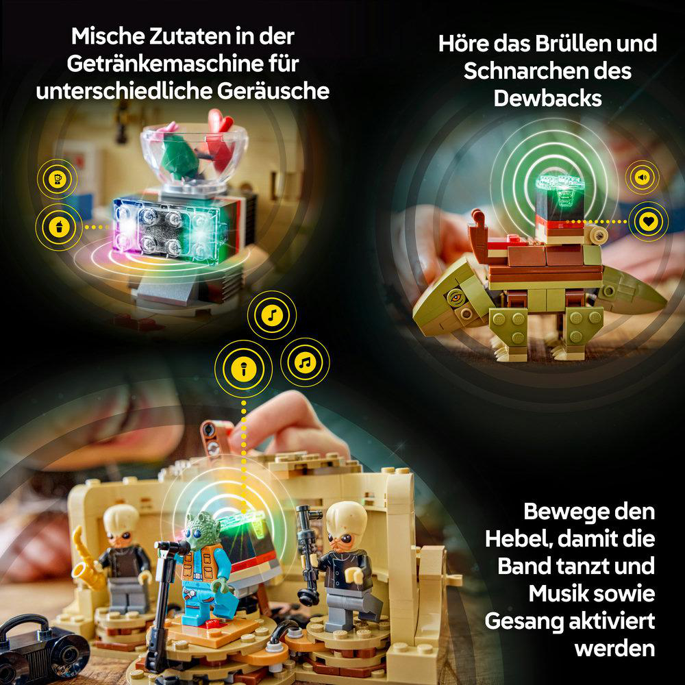 LEGO-Modelle: Getränkemaschine, Dewback und Band mit Figuren.
