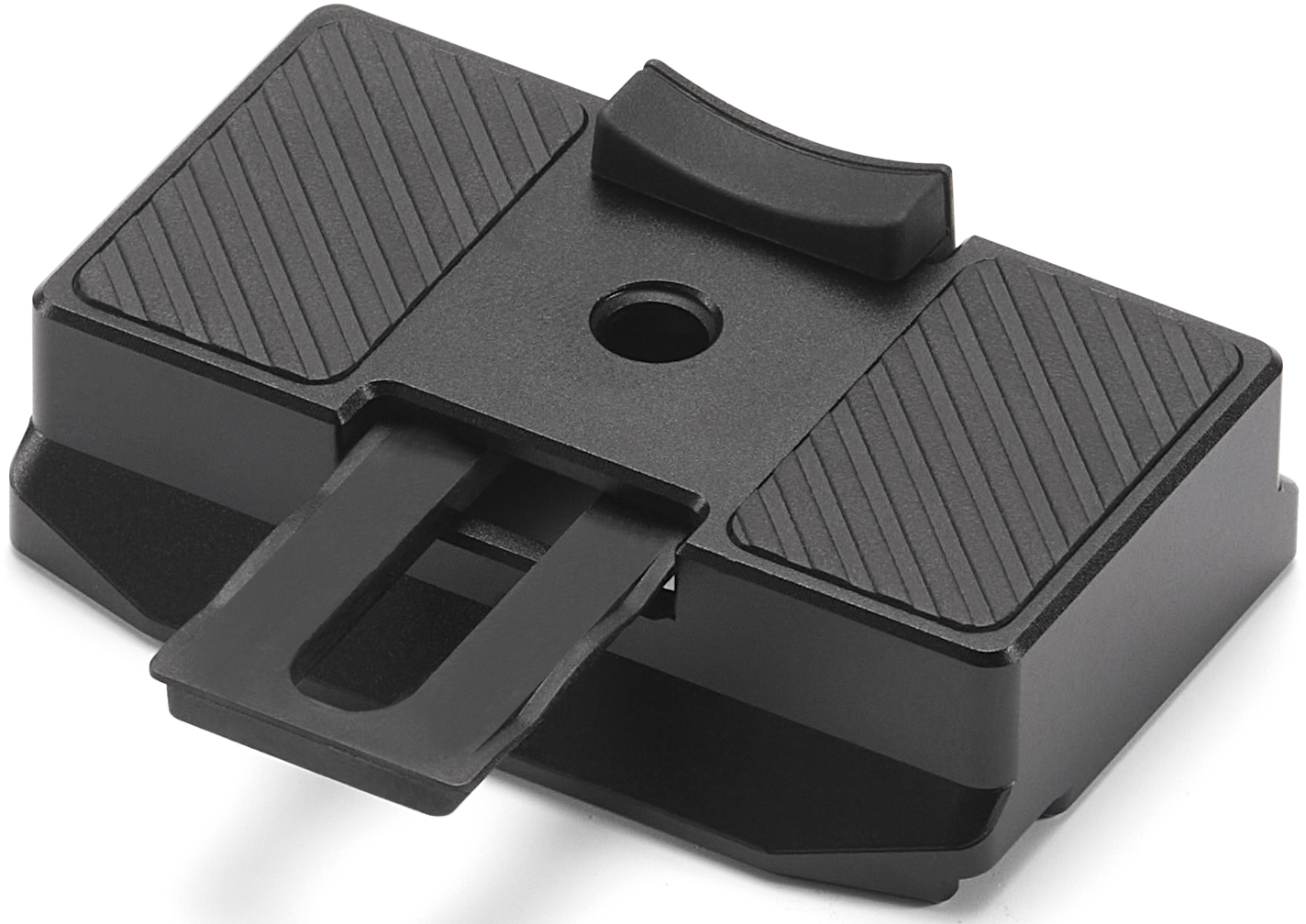 Adaptateur de sabot de flash noir avec patins en caoutchouc rainurés.
