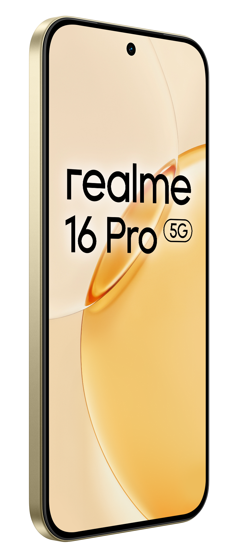 Złoty smartfon Realme 16 Pro 5G z pustym ekranem.