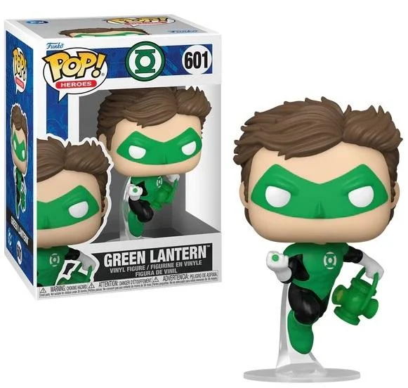 Figura de vinilo Funko Pop! de Green Lantern con linterna, en su caja.