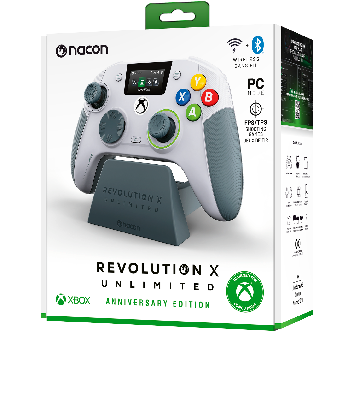 Nacon Revolution X Controller für Xbox und PC, kabellos, mit Display und Standfuß.