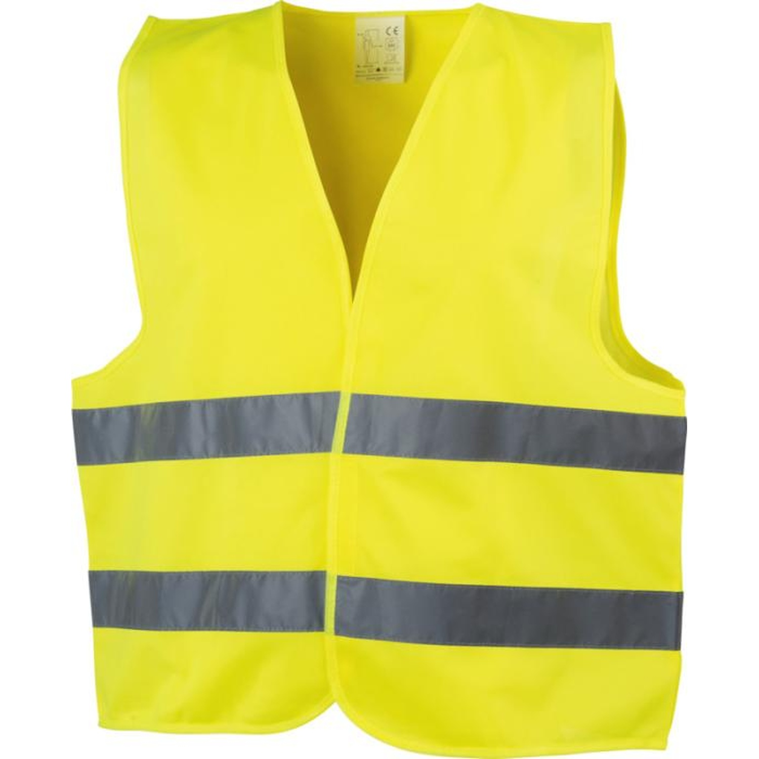 Un gilet de sécurité jaune vif avec des bandes réfléchissantes grises.