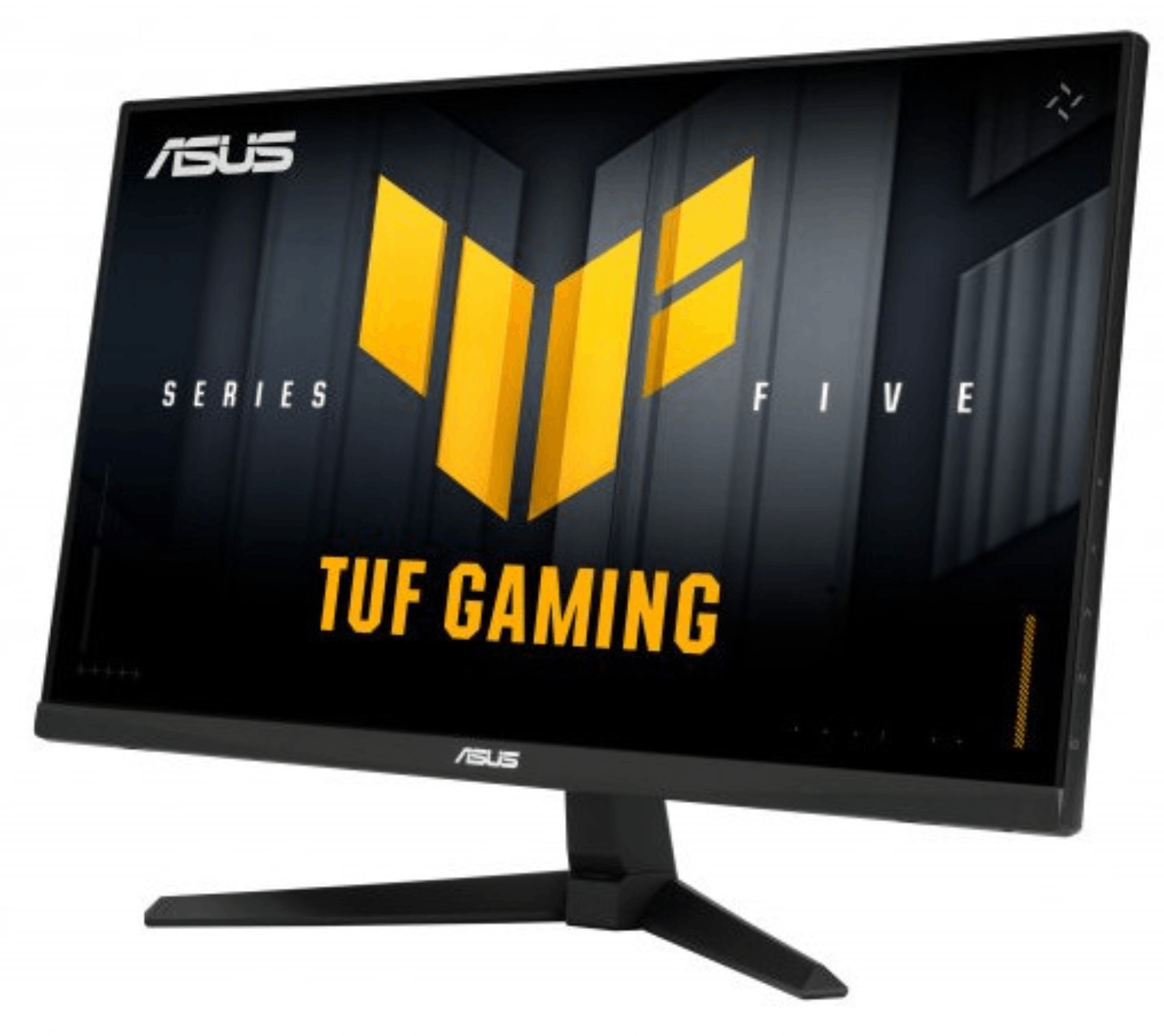 Un monitor Asus TUF Gaming con logo amarillo sobre fondo negro.